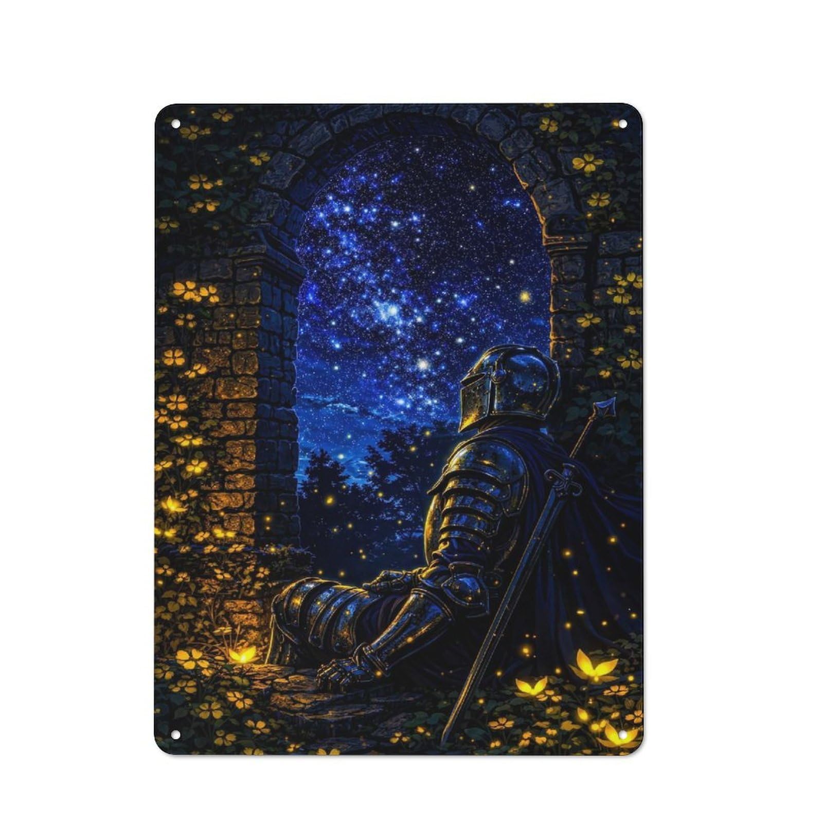 Junmoney Style-1 Rustic Metal Sign With Knight Gazing At Starry Sky Design 40X30cm, Country Vintage Cottage Wall Art For Kitchen, Cottage, Porch Or Garden Room