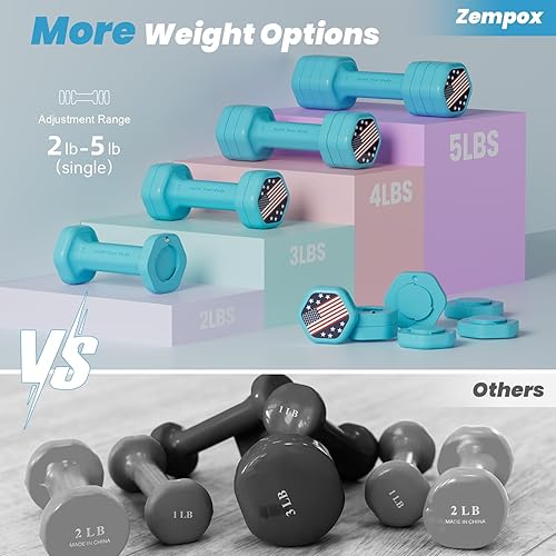 Miniatura 3 de Zempox Adjustable Dumbbell Set of 2, 4 in 1 Hand Weights for Women at Home, 5 lb Weights Dumbbells set of 2, Each 2lb 3lb 4lb 5lb with TPU Soft