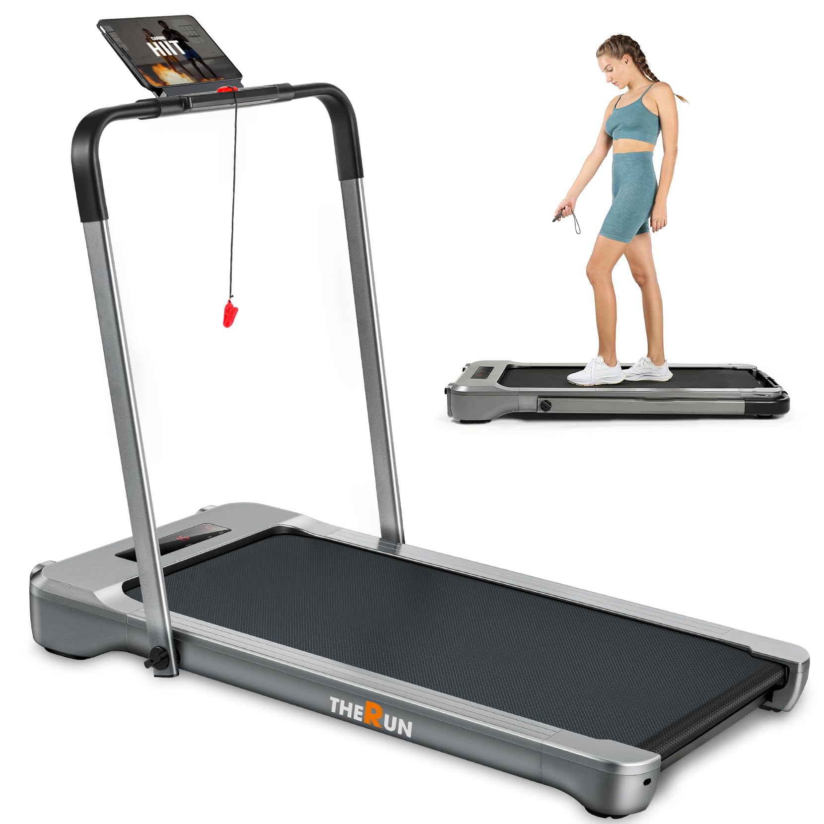 THERUN Under Desk Treadmill, Folding 2 in 1 Treadmill 265 lb Capacity 3.0 HP 18.13 Inch Widen Running Belt Walking Pad with APP Control, Remote Control for Home, Office