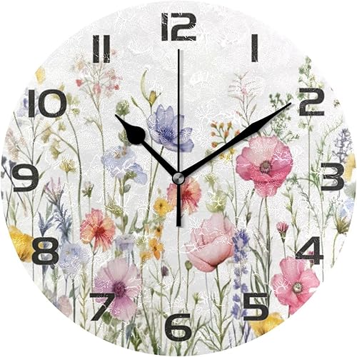 Miniatura 1 de YETTASBIN Reloj de pared de flores silvestres a base de hierbas, silencioso sin tictac, funciona con pilas, reloj redondo decorativo creativo para