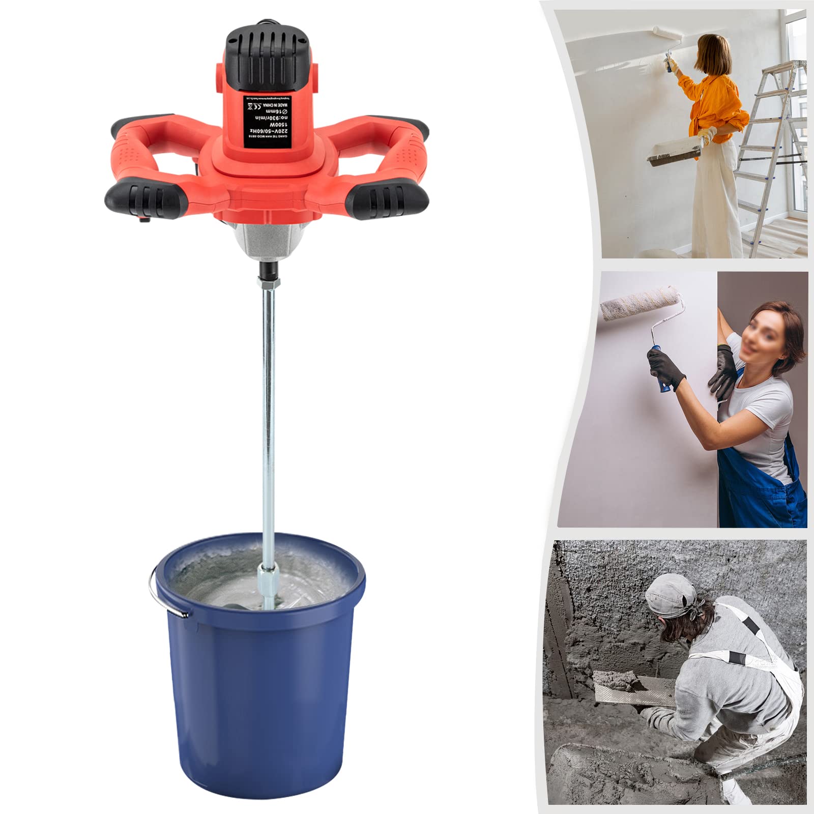 Mezclador Eléctrico De Grado Industrial 1500w Mezclador De Pintura Y Revestimiento, Mezclador De Cemento Mano, Mezclador De Lodo De Hormigón Portátil