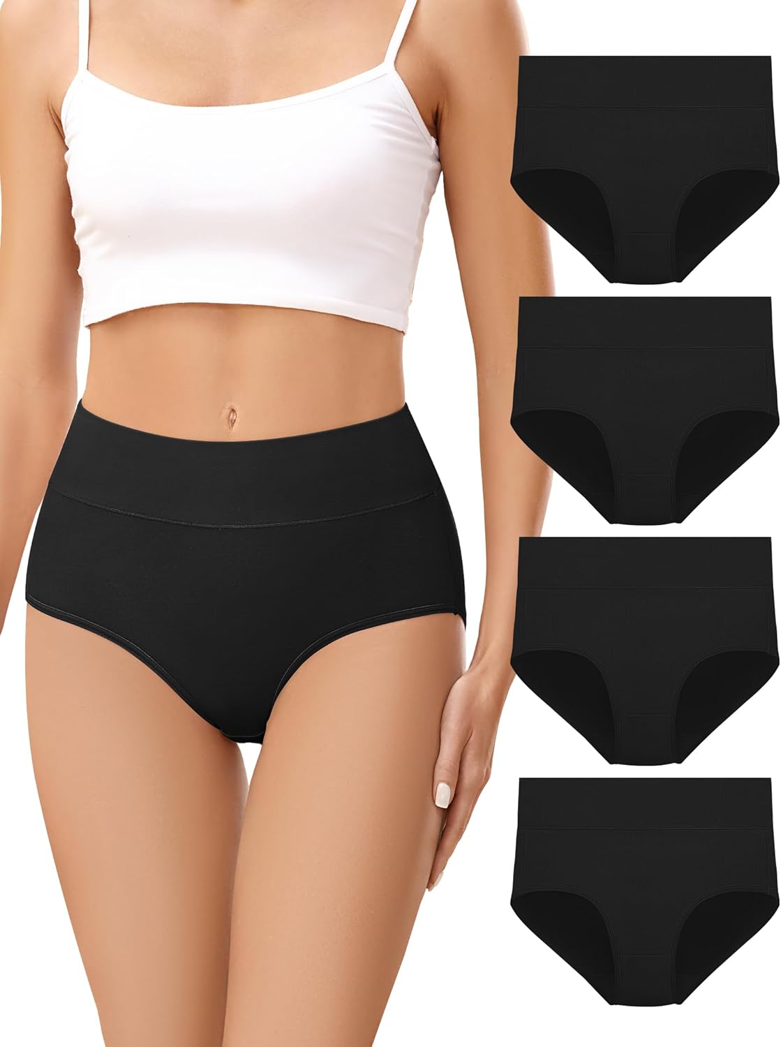 voenxe Cotton Underwear Ladies Comfortable High Waiste Black