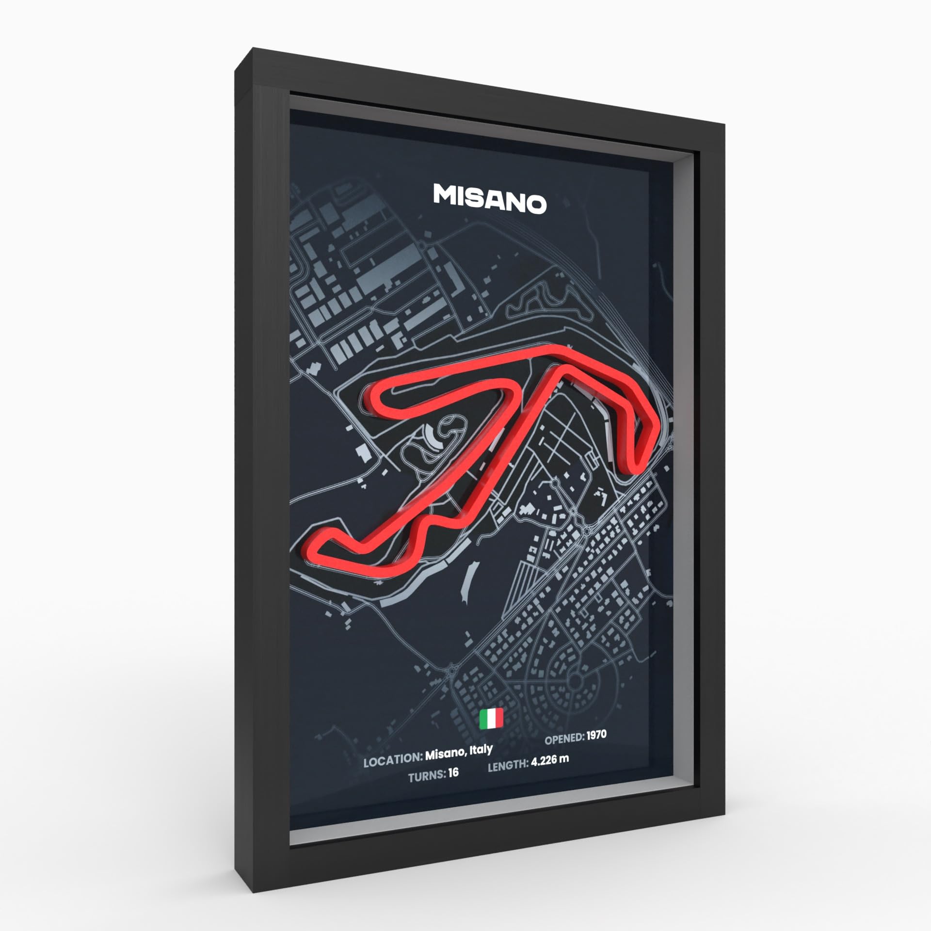 3D Motorsport Poster im Holzrahmen I Hochwertiger 3D Druck I Racetrack I Rennstrecken Poster I Geschenk für Mann oder Motorsportfans zu Weihnachten, Geburtstag