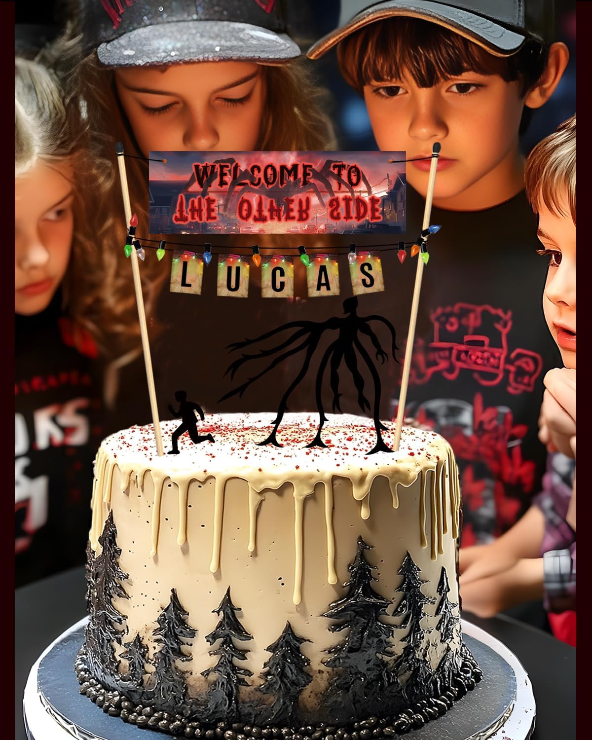 Personalized Stranger Cake Topper – Custom Name Birthday Cake Banner, Retro Horror Cake Topper 80s Sci-Fi Theme Party Decor for Teens, Spooky Halloween & Mystery Celebrations