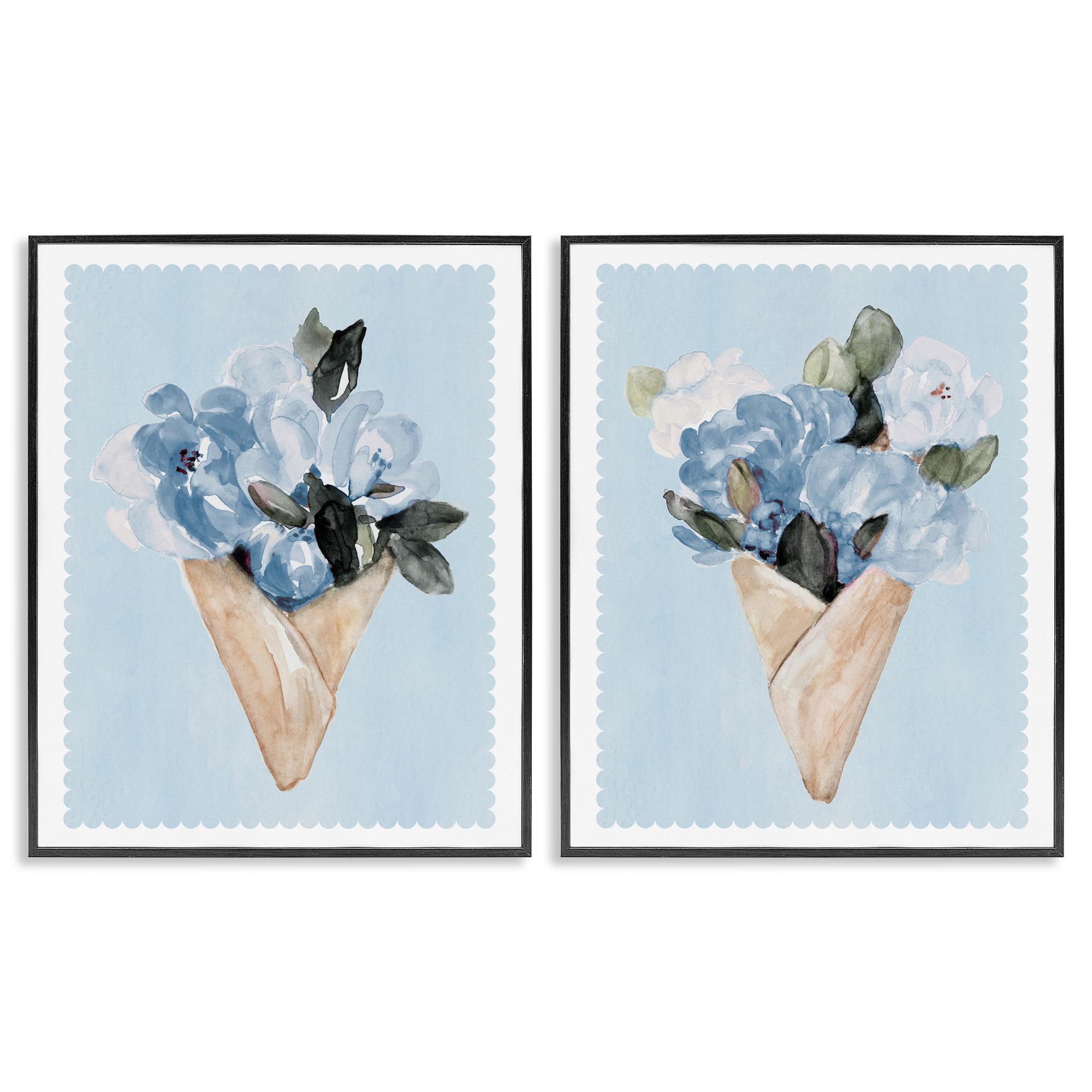 Stupell Industries Watercolor Bouquet Blue Rosebuds Floral 'Blue Flower Gift Bouquets'| 2Pc Framed Giclee Art Set 2
