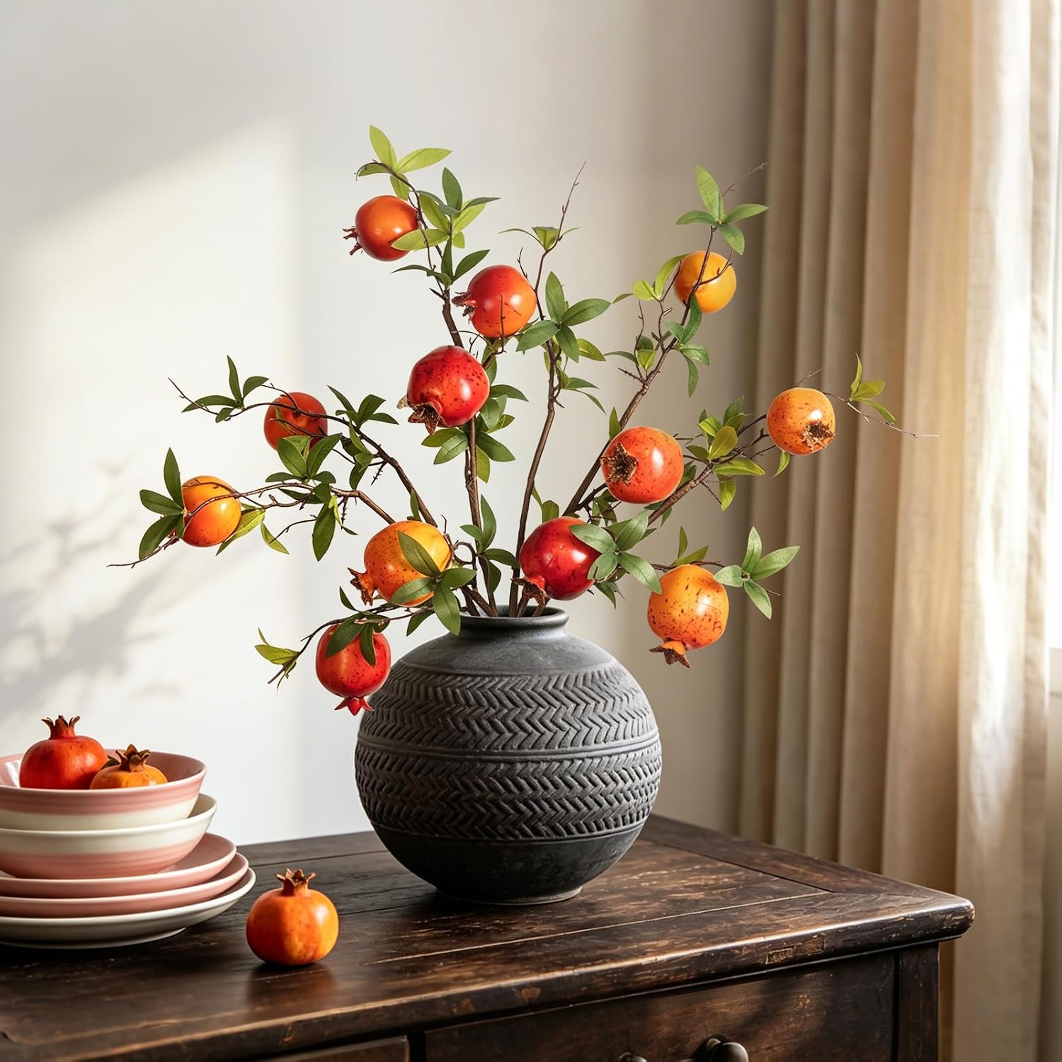 KI Store 6pcs Artificial Pomegranate Picks 18-Inch Fake Fruit Stems for Fall Thanksgiving Winter Christmas Tree Décor