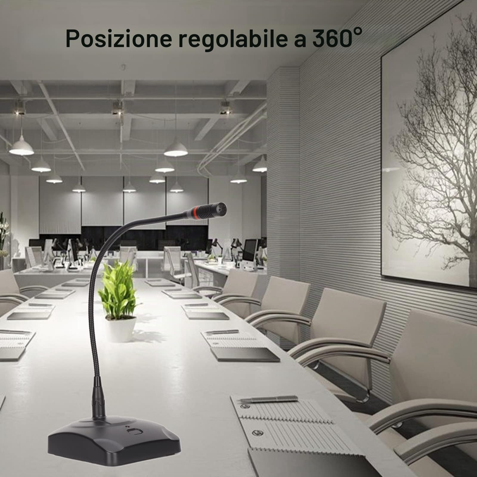 Microfono da Tavolo Cablato, Microfono a Condensatore Omnidirezionale, Collo D'oca Regolabile a 360 Gradi, con Cavo da XLR a 6,35 Mm, per Conferenze/discorso Web/registrazione di Trasmissioni, Ecc.