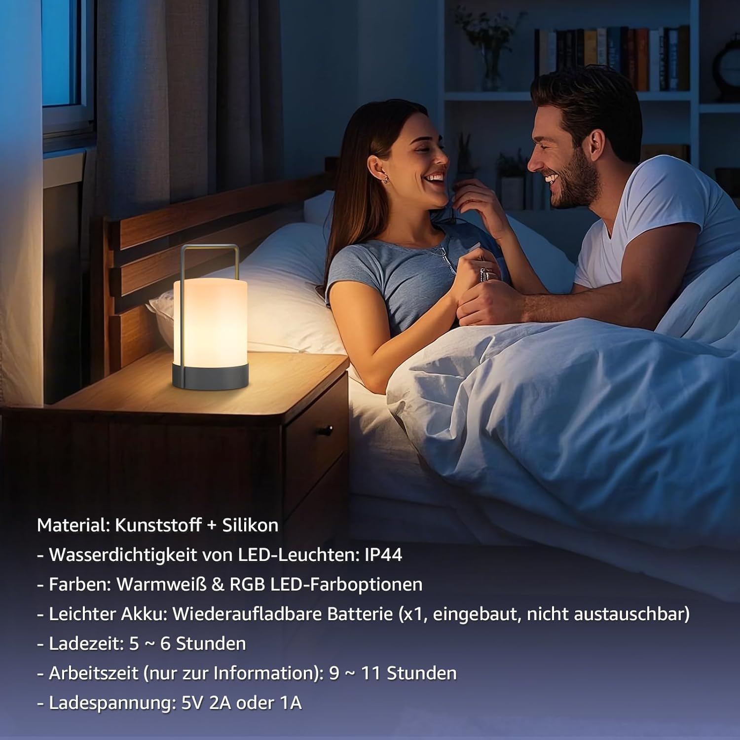FUYO Outdoor Table Lamp Lantern Shower Lamp Cordless LED Portable with Warm White RGB Colour IP44 Rainproof, with Handle, PE & Metal for Balcony Patio Garden Camping Bathroom