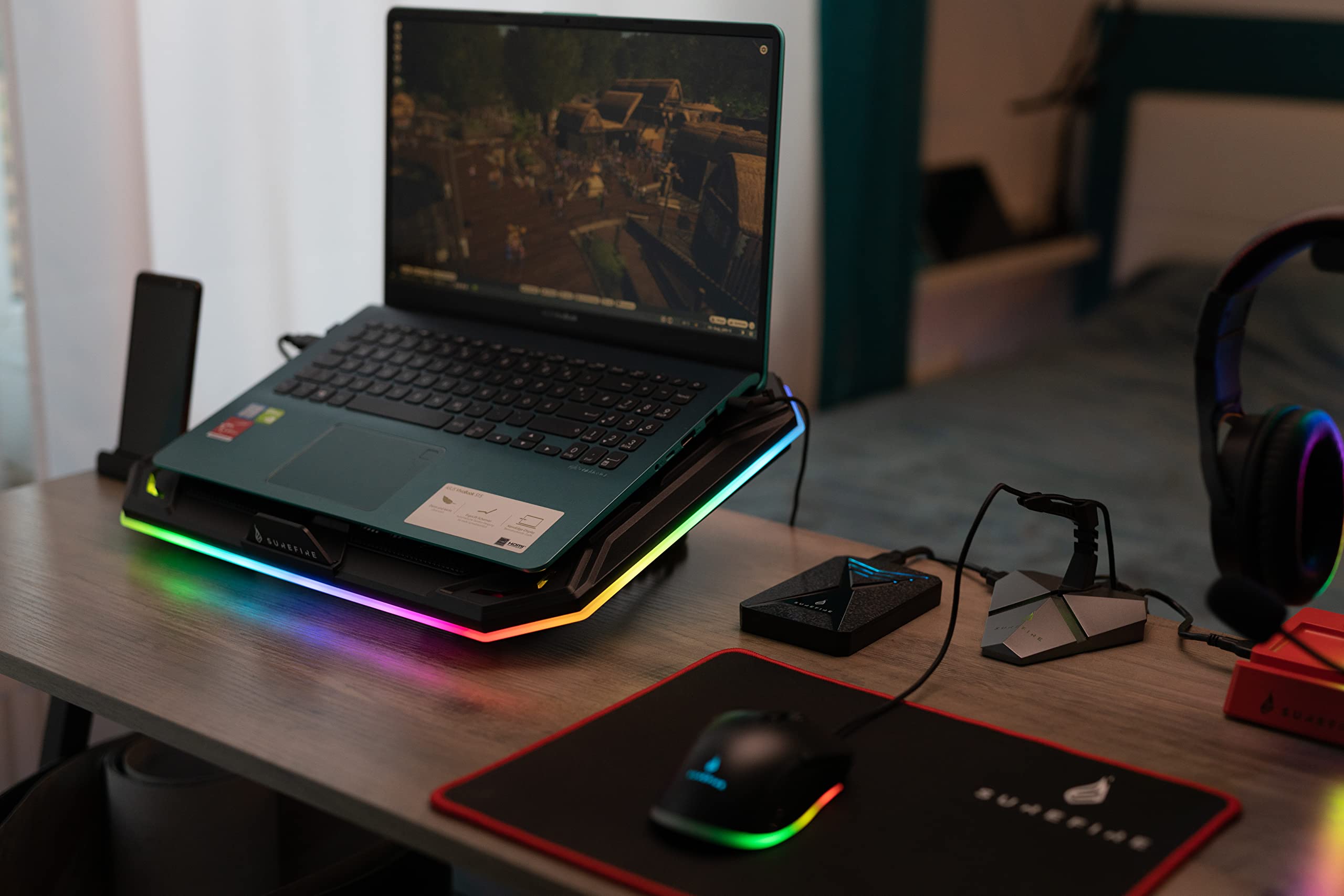 SureFire Bora Podkładka Chłodząca do Laptopa 17 Cali, Regulowana Prędkość Wentylatora, RGB