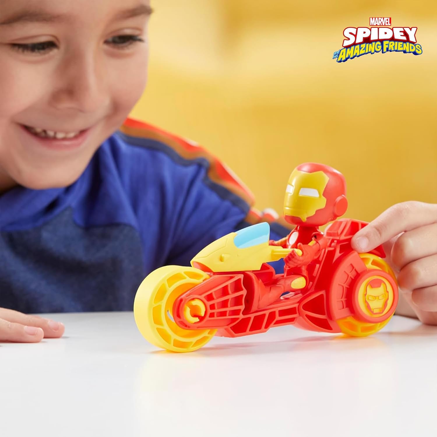 Spidey and His Amazing Friends, Iron Man Action Figure & Toy Motorcycle Playset, Marvel Super Hero Preschool Toys for Kids 3 and Up