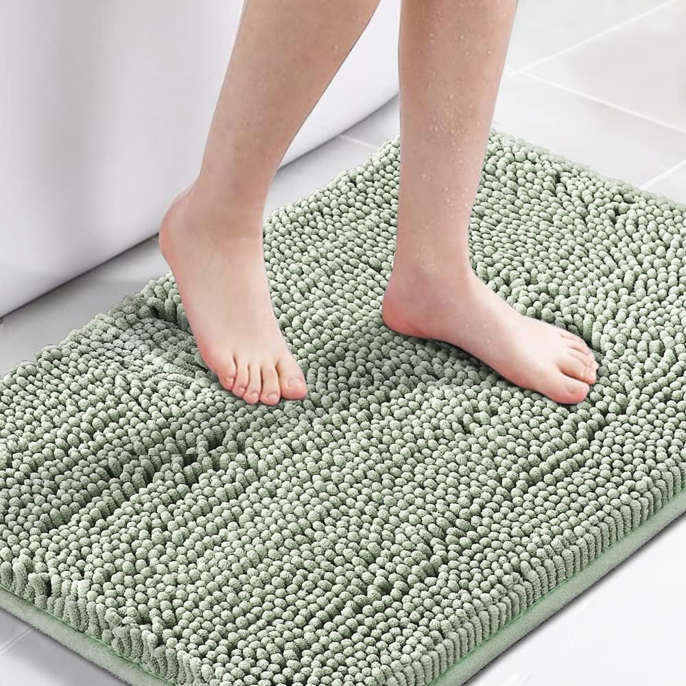 H.VERSAILTEX Bath Mat for Bathroom Non Slip Luxury Chenille Ultra Soft Bath Rugs 24x36 Absorbent Non Skid Shaggy Rugs Washable Dry Fast Plush Area Carpet Mats for Indoor, Bath Room, Tub - Black