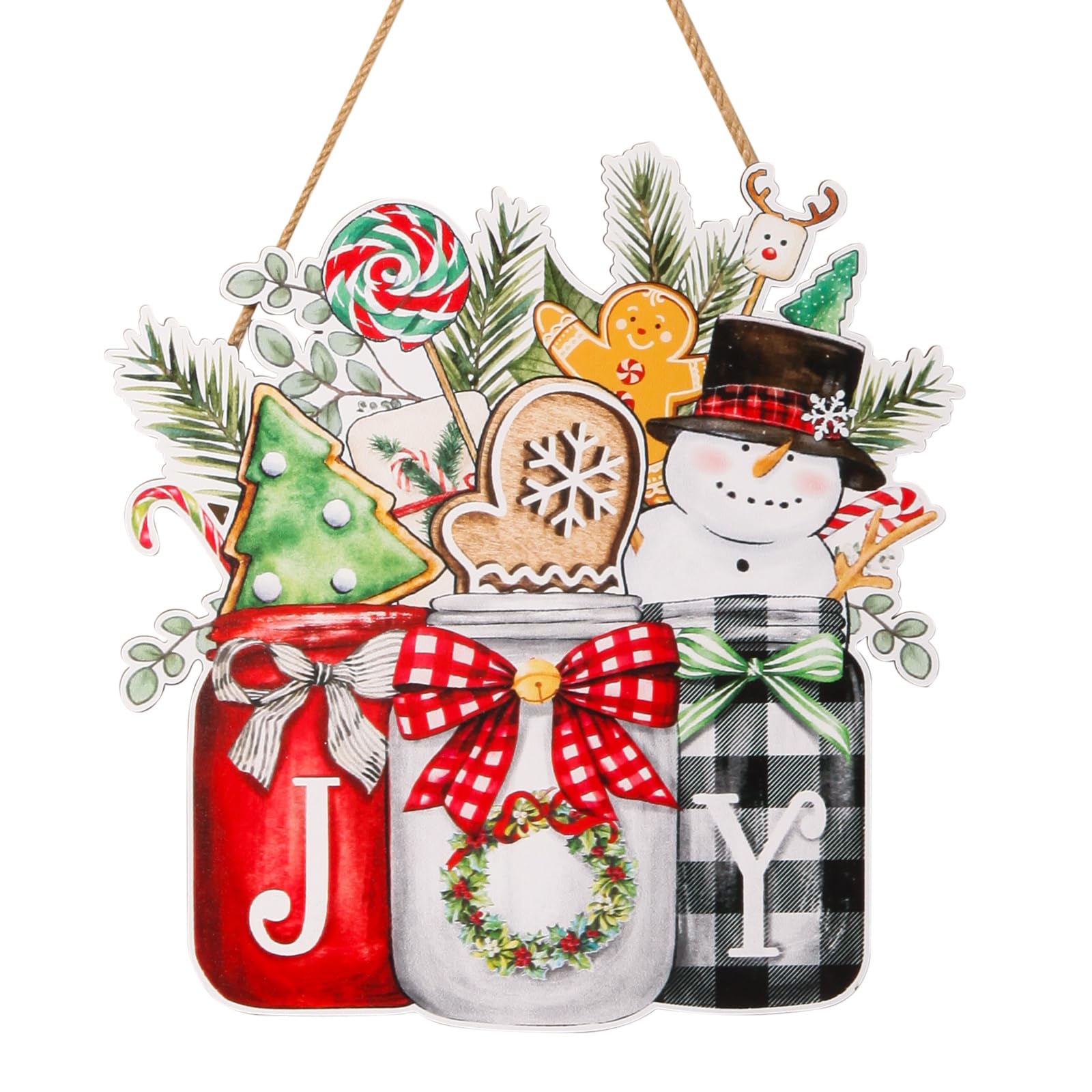 Merry Christmas Wooden Sign Decor Front Door Hanging Rustic Snowman Joy Wall Pediments for Farmhouse Home Porch Outdoor Indoor Welcome Xmas Tree Sign Decoration MY024