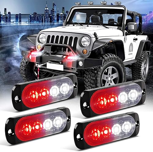 Vista 17 de KaiDengZhe 4 unids 6LED ámbar y blanco función de sincronización luz de advertencia de emergencia faro peligro flash precaución barra de luz