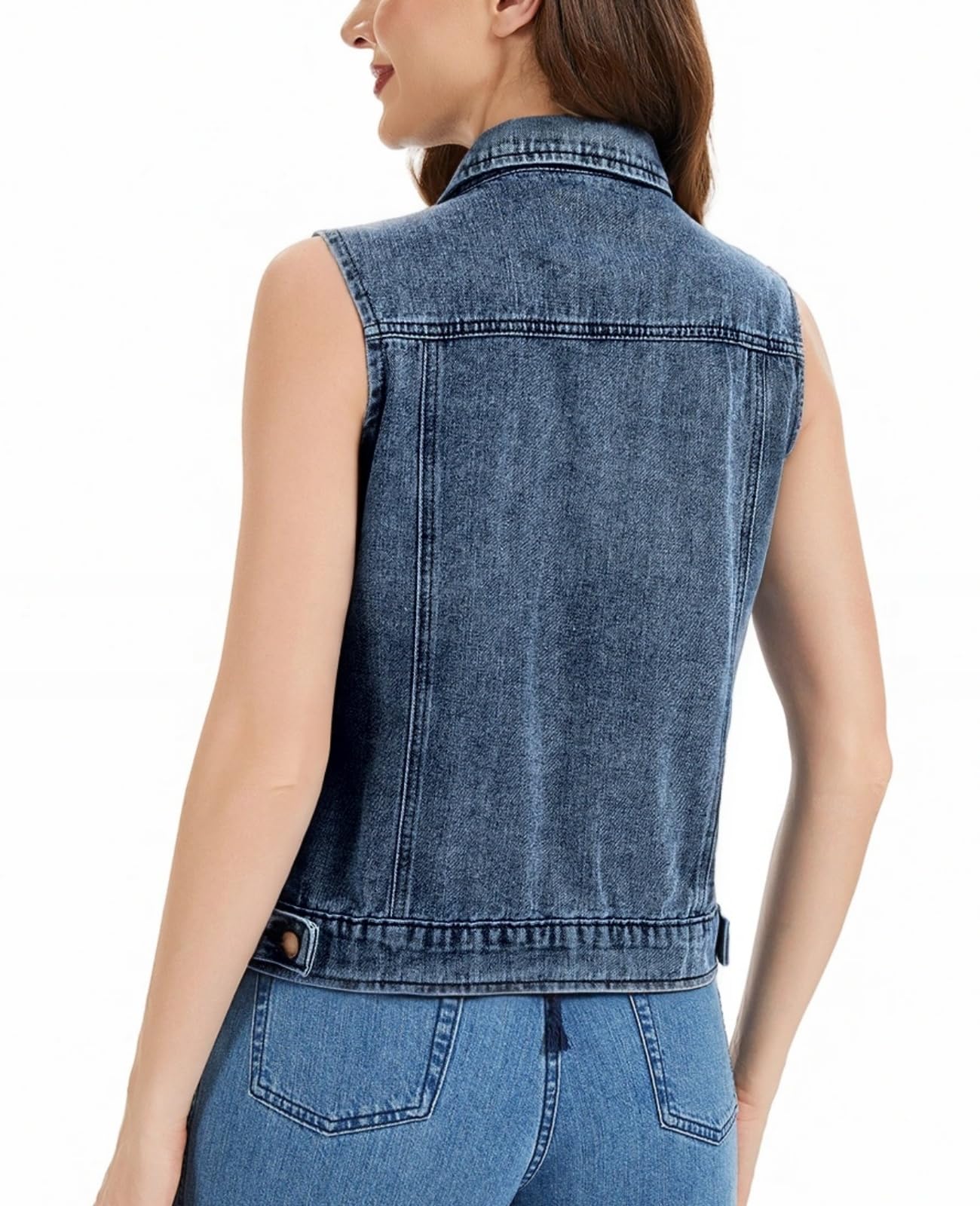 Gilet da donna in denim con bottoni e risvolto lavato senza maniche con tasche W Gilet in jeans