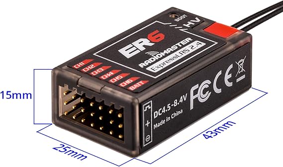 RadioMaster ER6 ELRS PWM Receiver: 2.4GHz 6Ch ExpressLRS Receiver Nano Module for Fixed Wing RC Vehicles by Speedybee