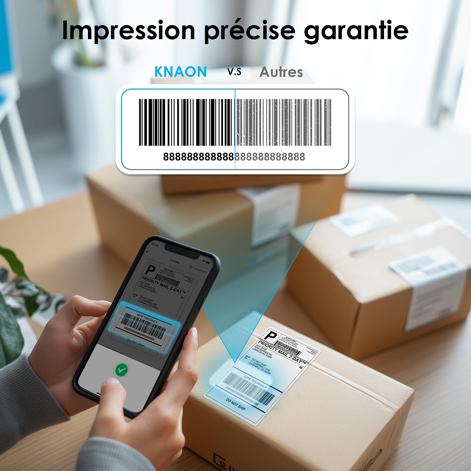 KNAON Imprimante d'étiquettes Bluetooth 4 x 6 - Imprimante thermique pour expédition Etsy, Shopify, Amazon - Noir