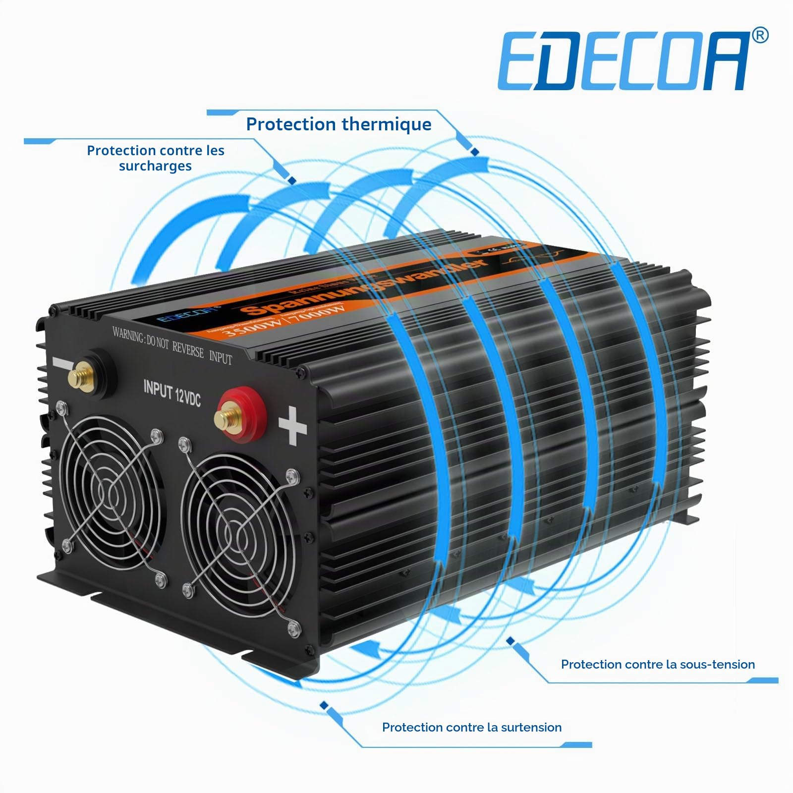 EDECOA convertisseur 12v 220v convertisseur Pur Sinus 3500w Onde sinusoïdale Pure Power Inverter avec télécommande et écran LCD per Camper Voiture (3ème génération)