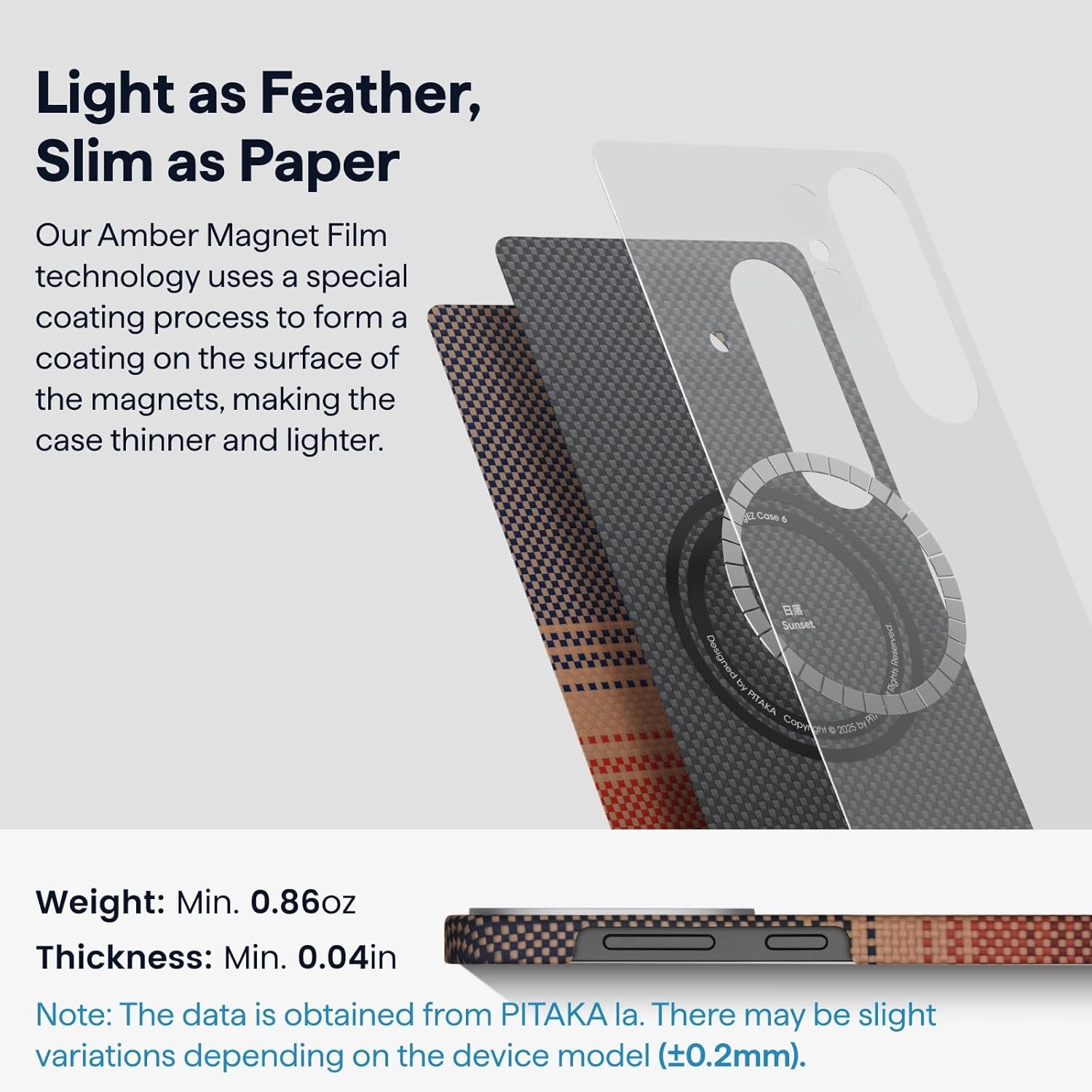 pitaka for S25 Case, 6.2 Inch, Compatible with MagSafe, Slim & Light Samsung Galaxy S25 Case, 1500D Aramid Fiber Made [Tactile Woven Case - Sunset]