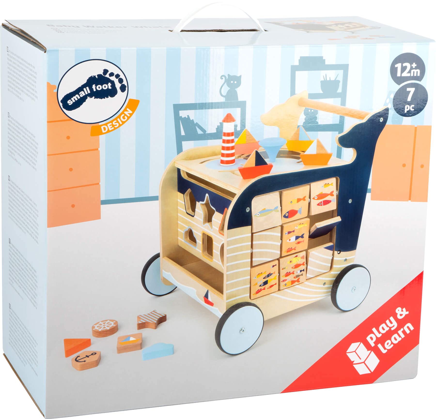 small foot 11608 Andador de Madera Ballena, Multifuncional para Promover la motricidad de los pequeños a Partir de 1 año