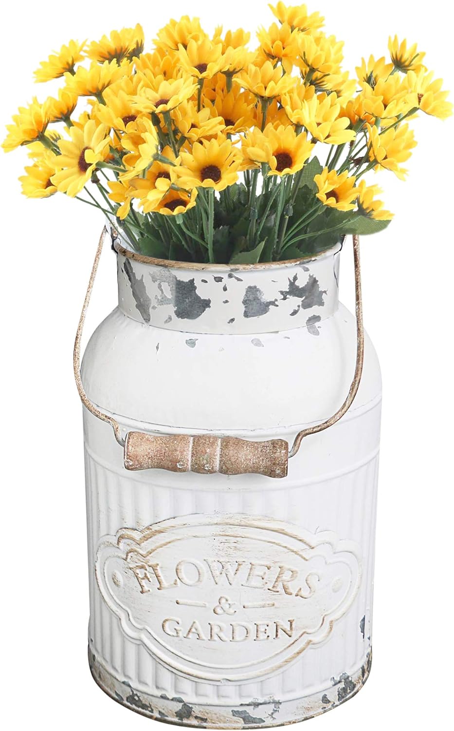 HyFanStr Metal Vintage Rustic Vase, Shabby Chic Vase Milk Can White
