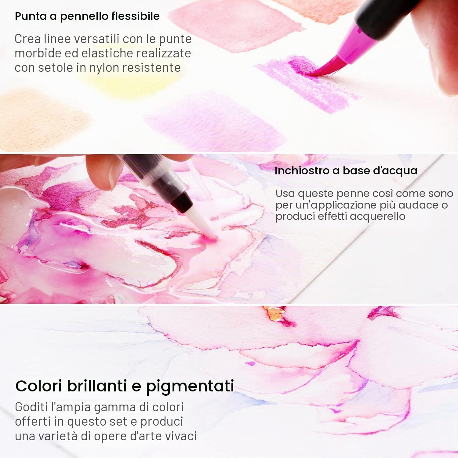ARTEZA Pennarelli Acquerello Professionali, Punta Flessibile Morbida a Pennello, Set da 96 Colori Acquerellabili, Ideale da Viaggio