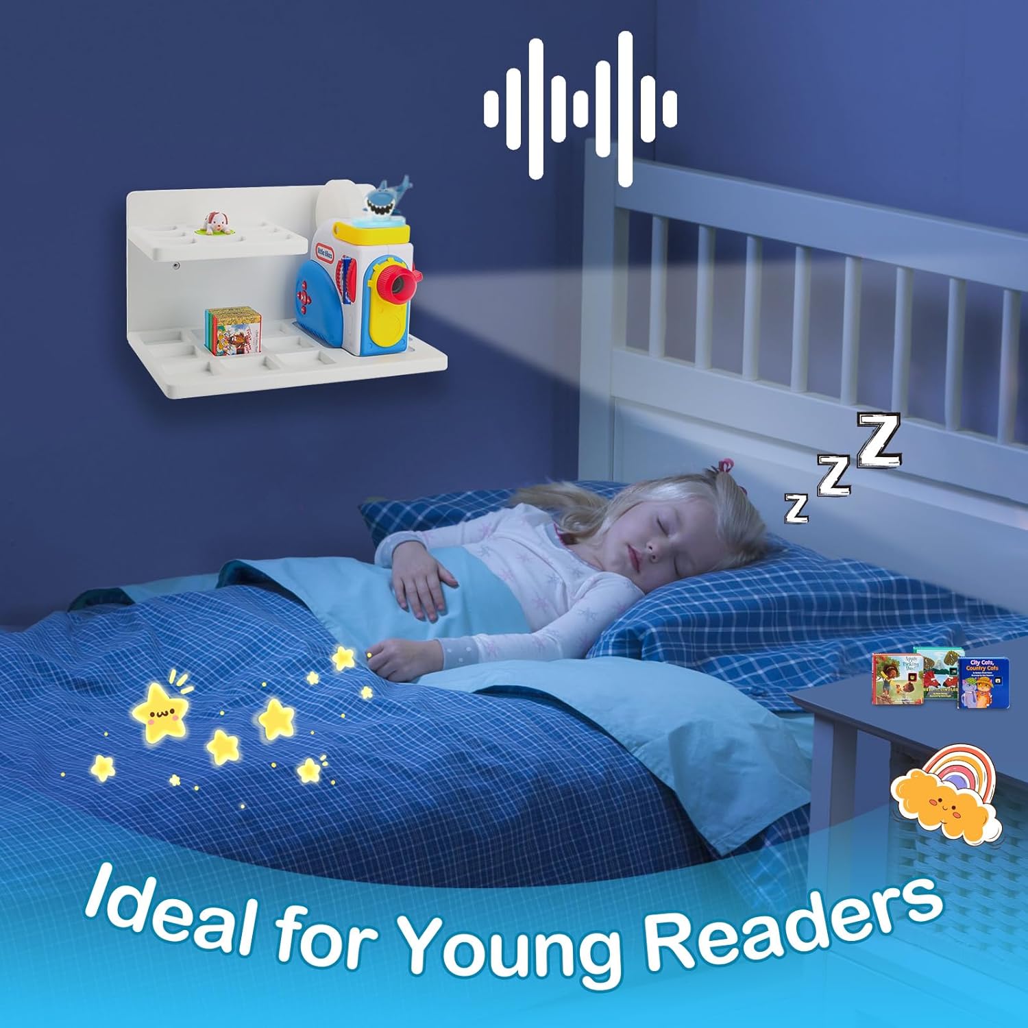 Wall Shelf Compatible with Little Tikes for Story Dream Machine Books Starter Set, for Little Tikes for Storytime Audio Play Real for Littles Character Storage Floating Shelves Blue (White)