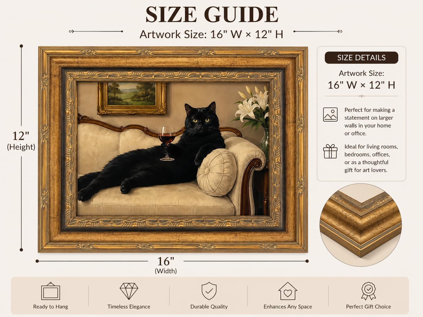 Framed Canvas Wall Art Print Black Cat Fun Animal Poster GalleryGrade Cat Painting Decor Suitable for Living Room Bedroom Office and Home Wall Decoration 12x16 Ready to Hang image 2