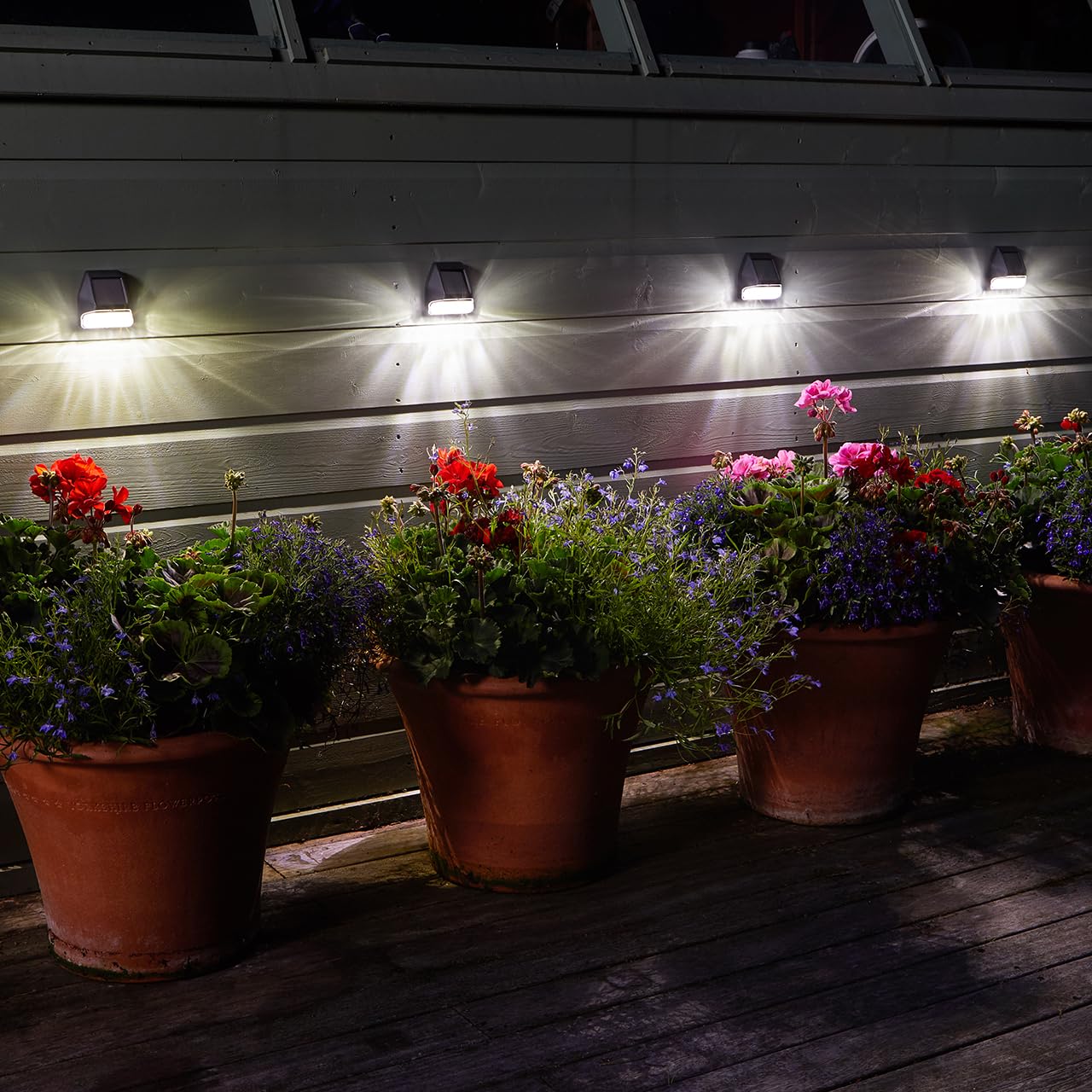 4 x Mini Solar Powered Wall & Fence LED Lights - Outdoor Garden Super Bright Spotlight Lighting for Patio, Decking, Sheds, Fences, Walls, Pathways, Driveways - Each Measure H7 x W7 x D4cm