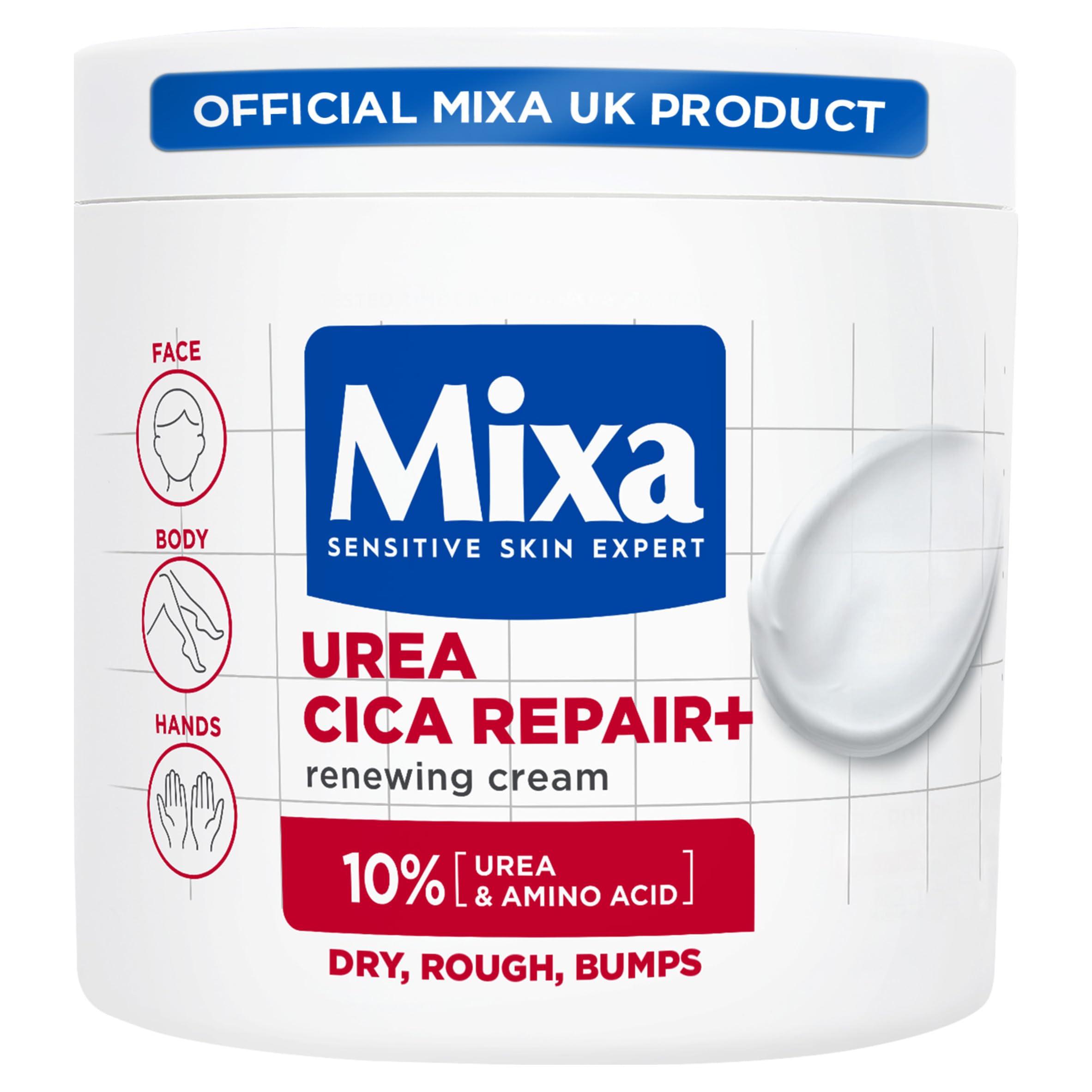 Mixa Body Cream, Urea Cica Repair Plus Renewing Cream, Body Moisturiser for Dry, Rough, Bumpy Skin, with 10% Urea and Niacinamide, Hypoallergenic, Up To 100H Hydration, 400ml