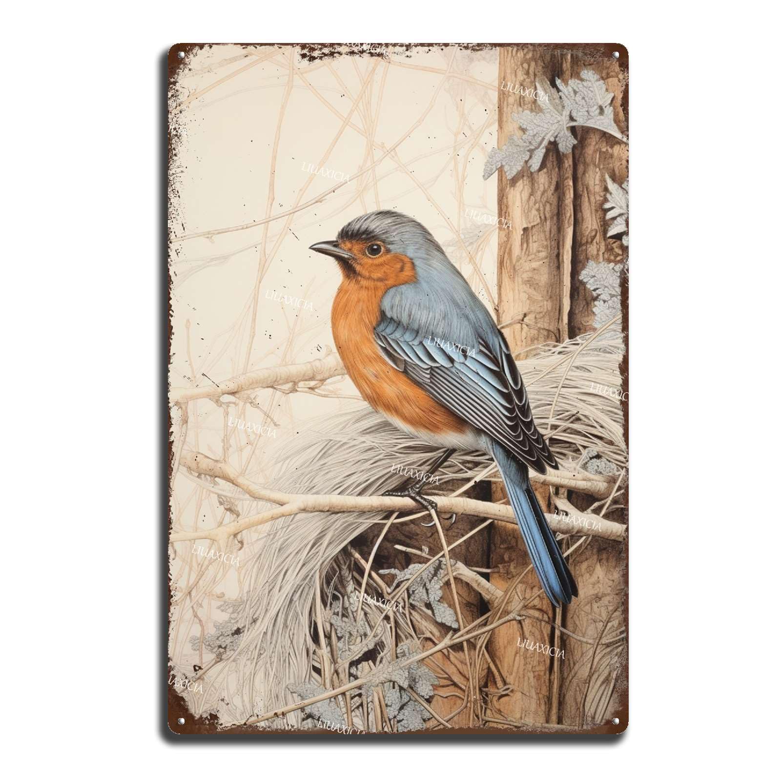 peiyeety Metal Tin Sign Watercolor Bird On Nest Vintage Decorative Wall Art,Retro Nature Rustic Plaque for Home Living Room Bedroom Kitchen,12x16 Inch