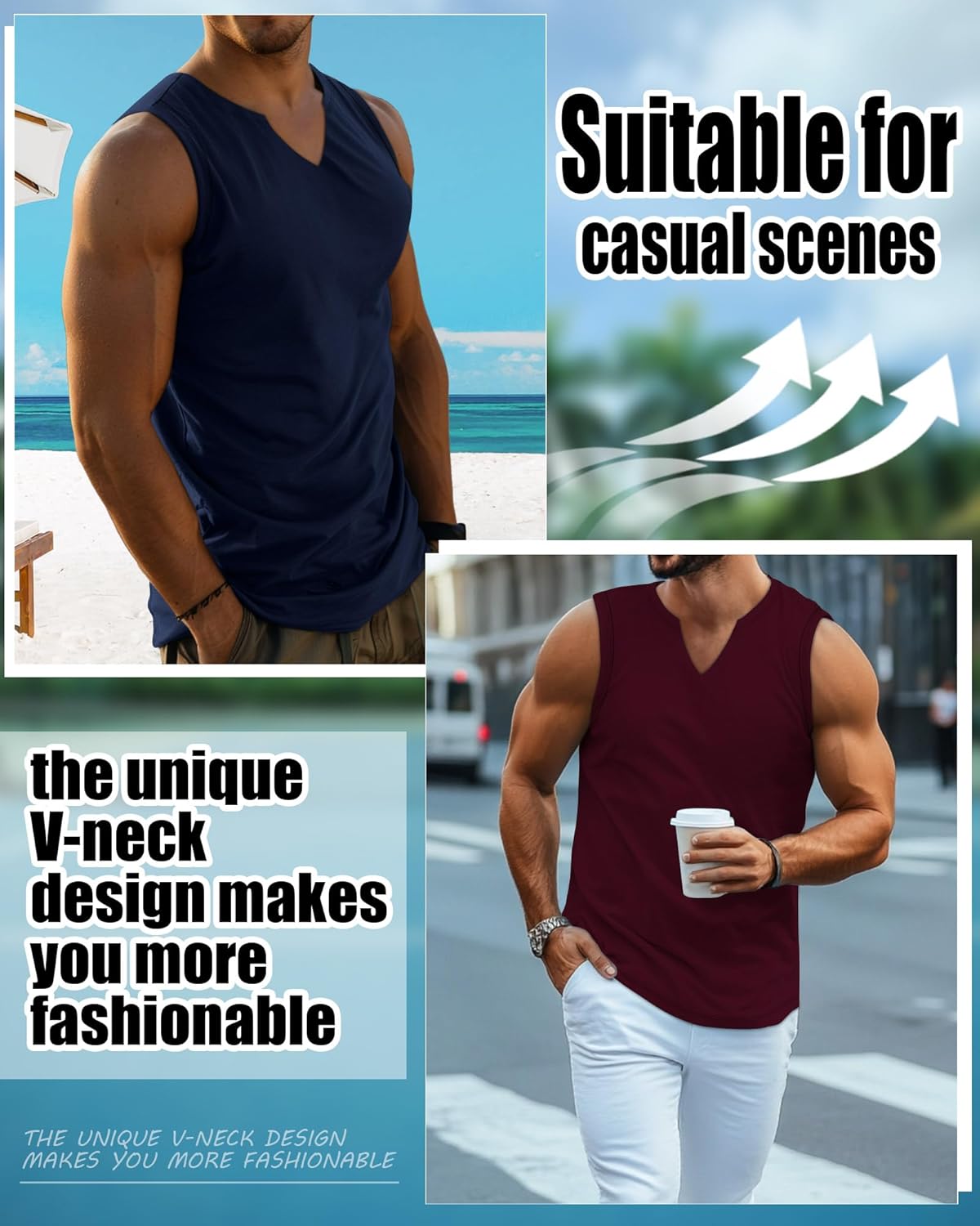 Riyiper 3 Pack Men's Sleeveless Tank Tops, V Neck Longline Henley T Shirts Casual Basic Muscle Shirts Stretch Athletic Tee - Image 6