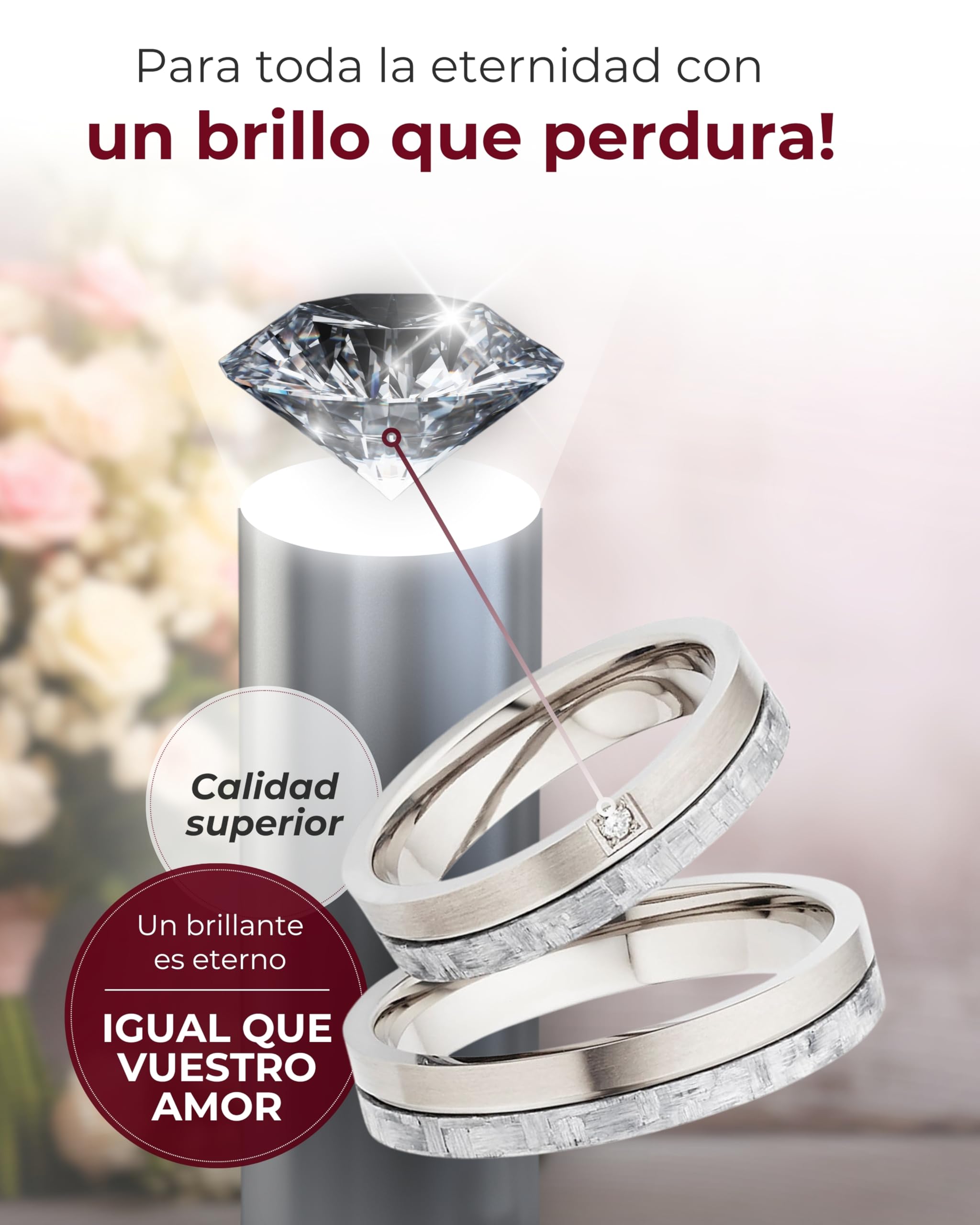 2 alianzas de boda con brillante en titanio/carbono gris en calidad de joyería (brillante/grabado/cinta métrica y estuche) de 123traumringe S77