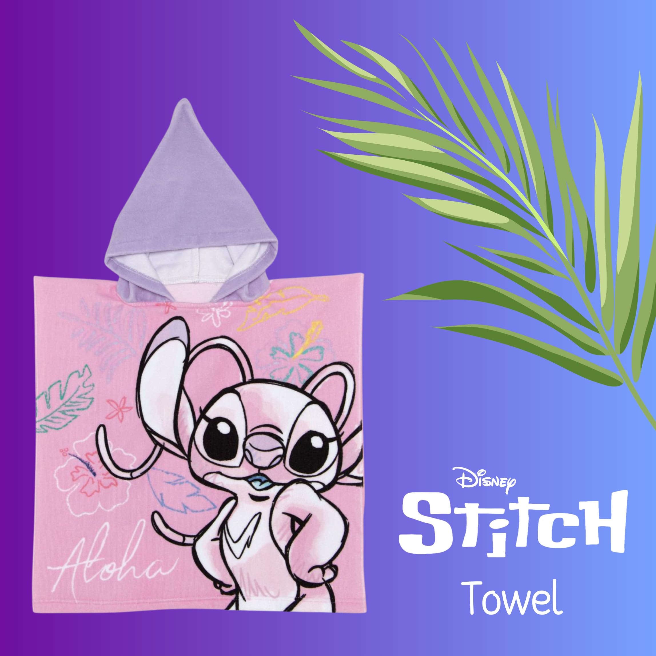 Disney Stitch y Angel Toalla con Capucha para Niñas, Toalla de Playa, Toalla de Baño, Stitch Poncho Toalla Natación Infantil