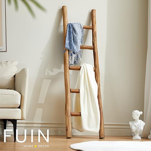 Miniatura 8 de FUIN Manta decorativa de madera de 6 pies y 5 pies para apoyar en la pared escaleras almacenamiento de baño colcha toallero estante de exhibición