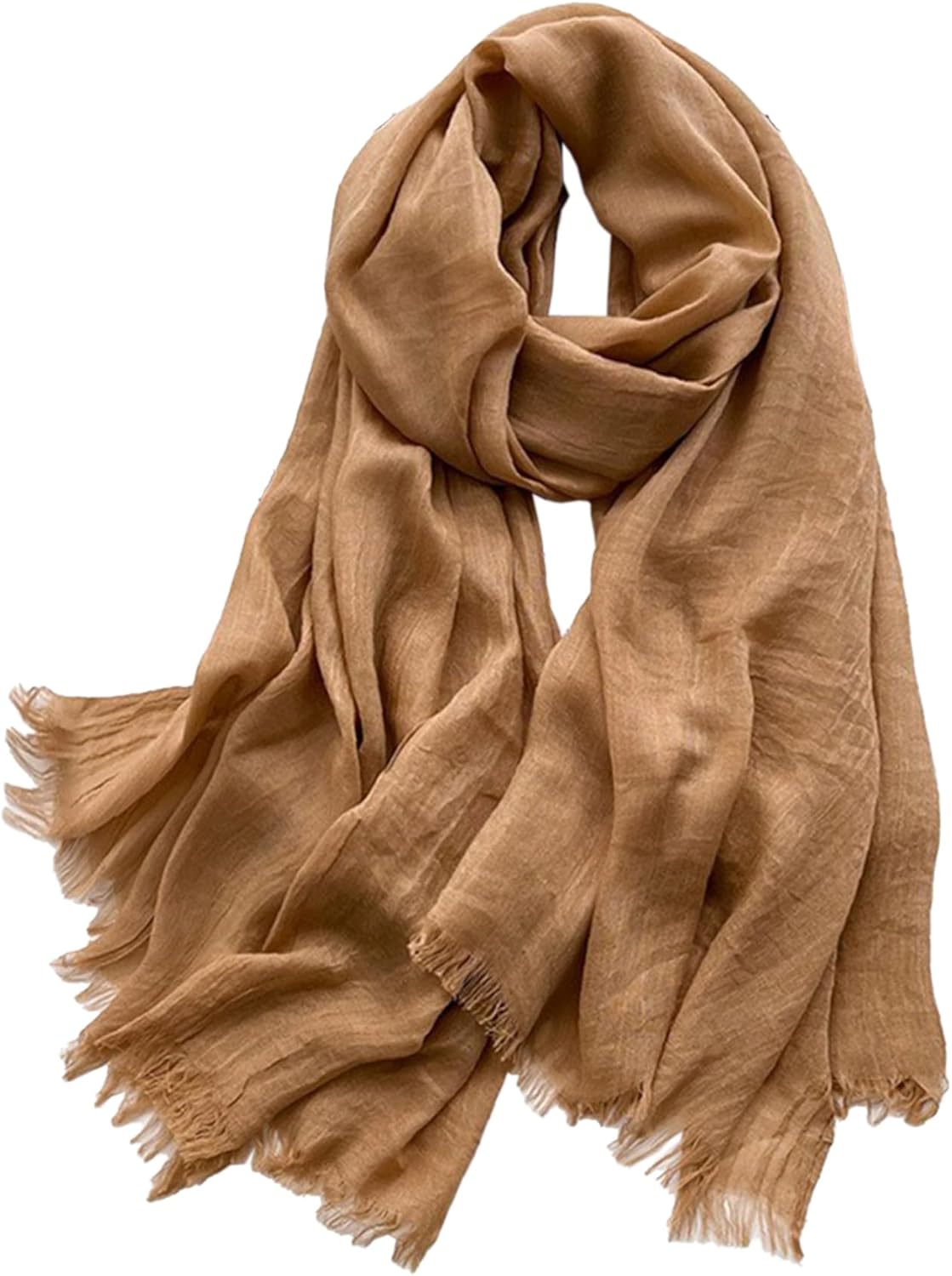 Solid color cotton and linen scarf, wrinkled all season versatile long sunscreen fashionable shawl