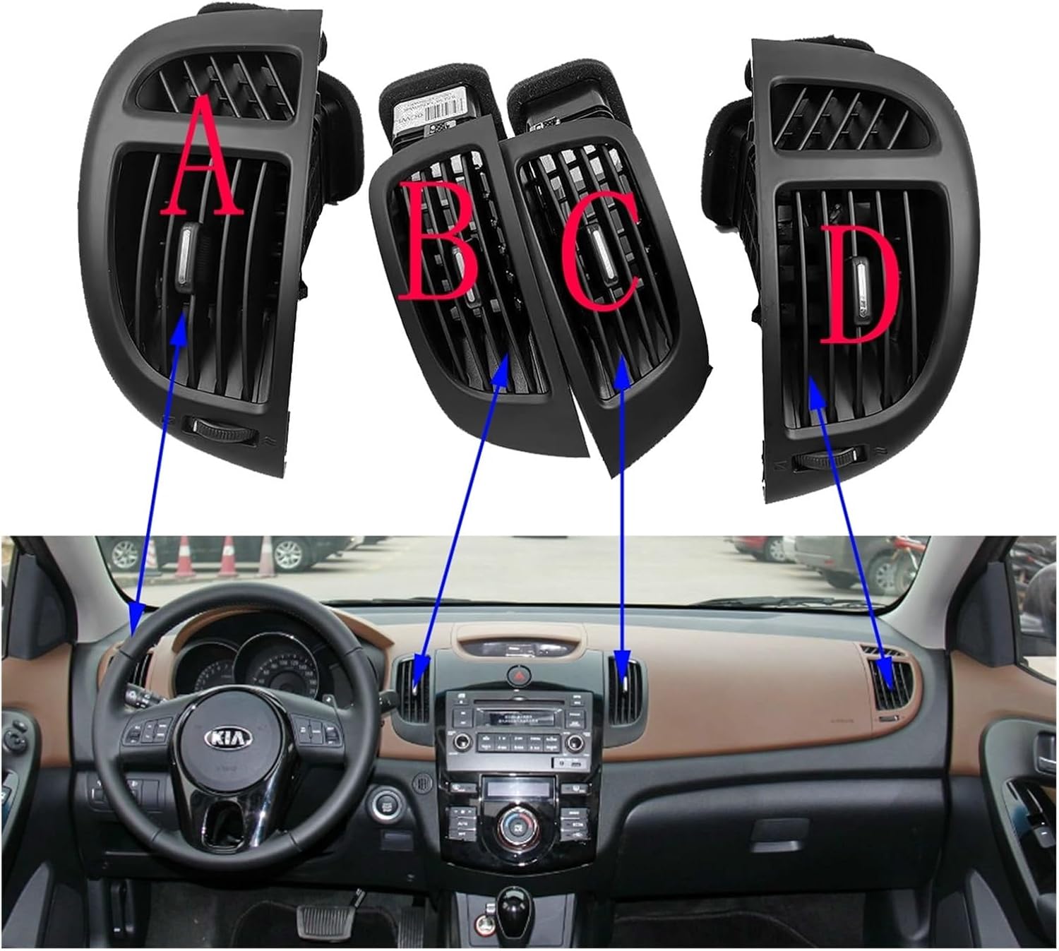 4pcs Car LHD Front Dash Board Air Conditioner Outlet A/C Air Vents Compatible For Kia Forte Cerato Koup 2008 2009 2010 2011 2012 2013