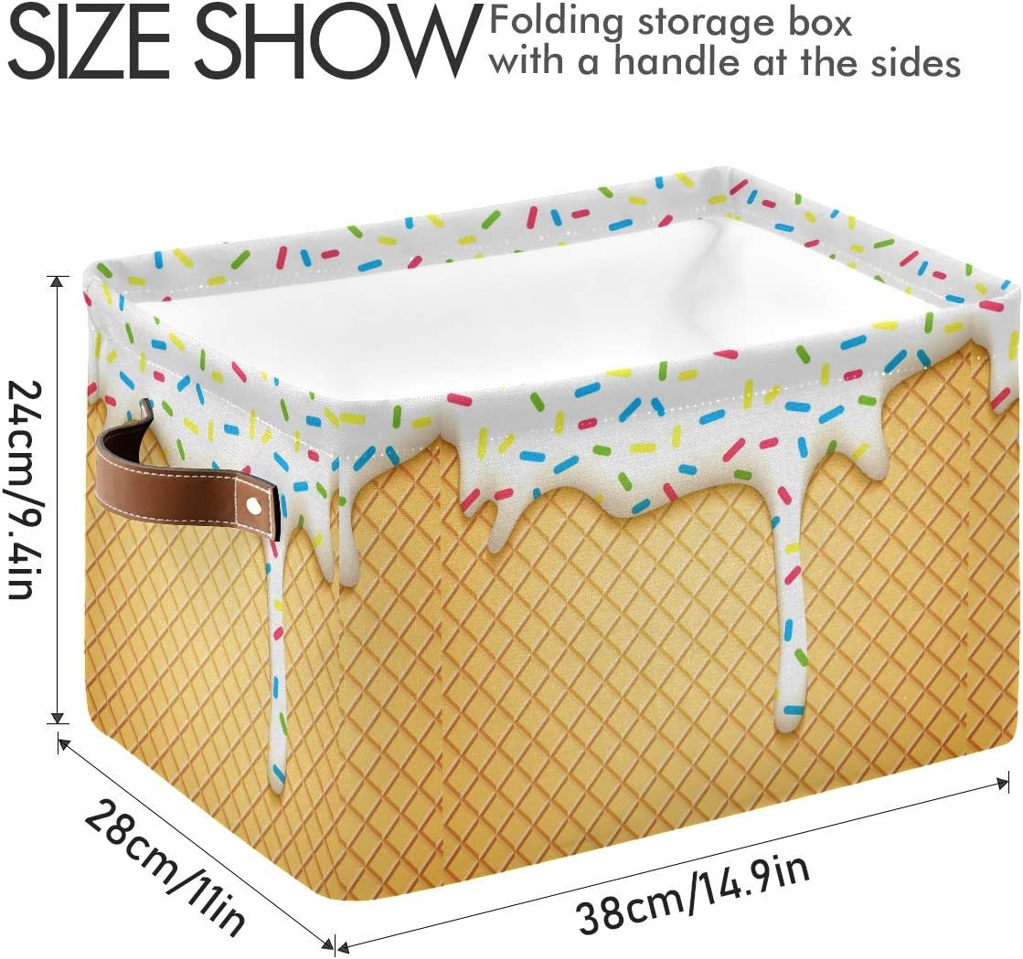 Ice Cream Cone Storage Bin - Large Canvas Bin, 15x11x9.5inch, 2 Pack