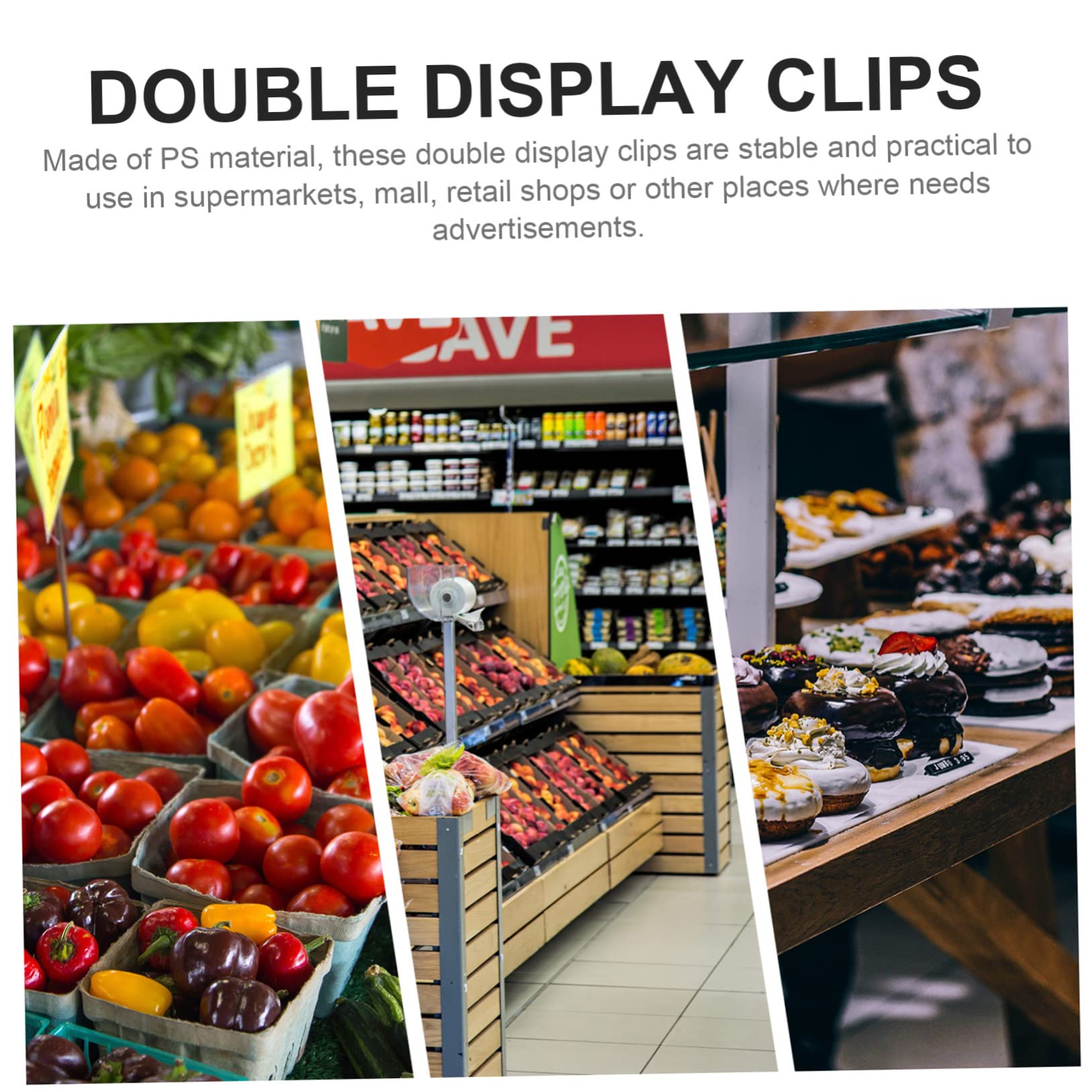 Veemoon 25pièces Porte-étiquette Plastique Transparent Clip Double pour Prix Pinces Pivotantes pour Magasins et Expositions