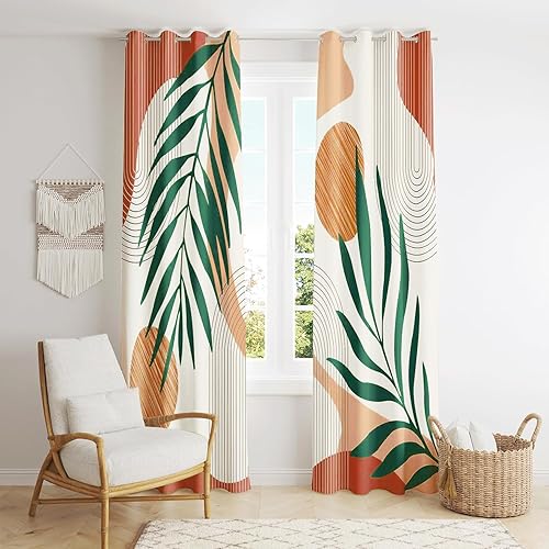 ZYLLGLOW Juego de 2 cortinas modernas de mediados de siglo de algodón grueso bohemio cortina opaca para dormitorio decoración bohemia para sala de