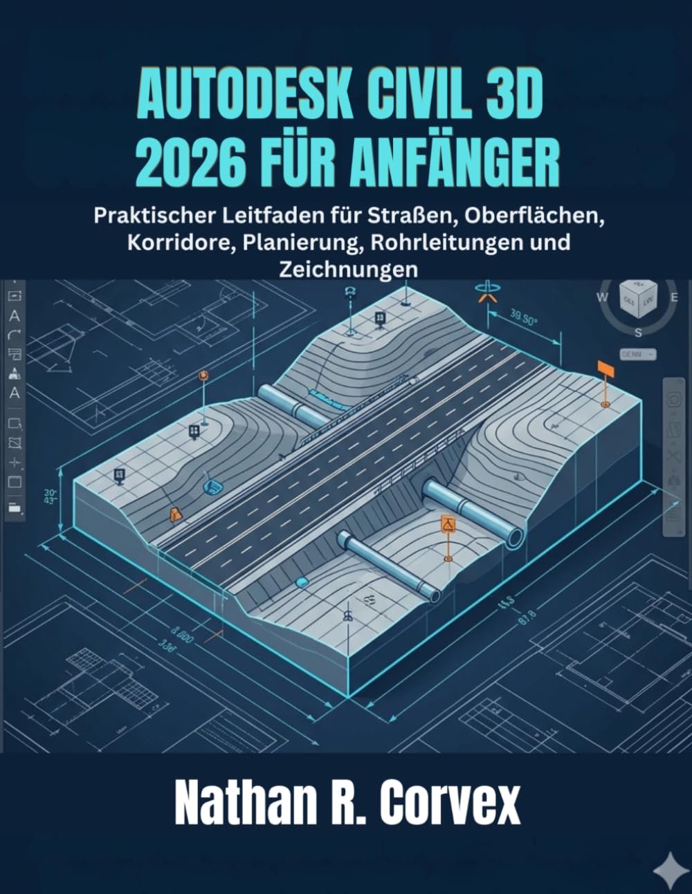 AUTODESK CIVIL 3D 2026 FÜR ANFÄNGER: Praktischer Leitfaden für Straßen, Oberflächen, Korridore, Planierung, Rohrleitungen und Zeichnungen