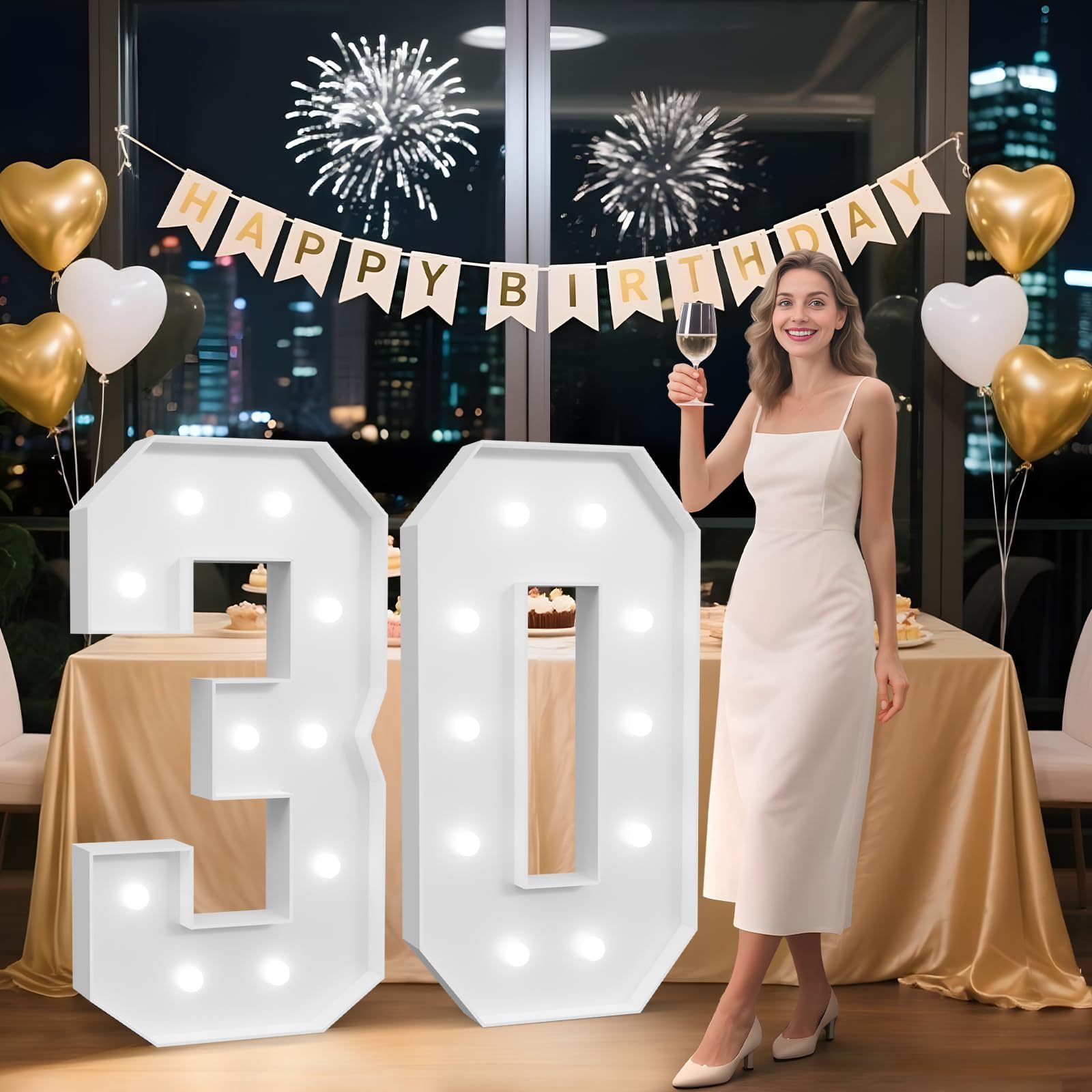 Świecąca lampa LED z cyframi 30, 120 cm lampka alfabetowa, wielokrotnego użytku, kombinacja nocna do pokoju, estetyczna dekoracja świąteczna, na urodziny, ślub, Boże Narodzenie, 30, 120 cm