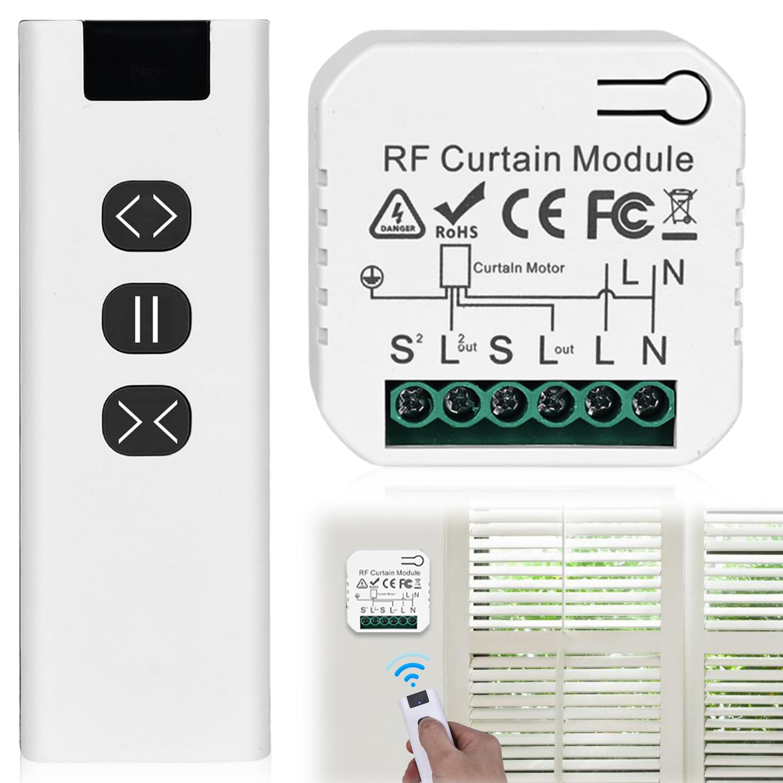 Control de persiana enrollable, interruptor de persiana inteligente, compatible con interruptores de radio de 230 V, para persianas, persianas, toldos, módulo de persiana inteligente, compuesto por