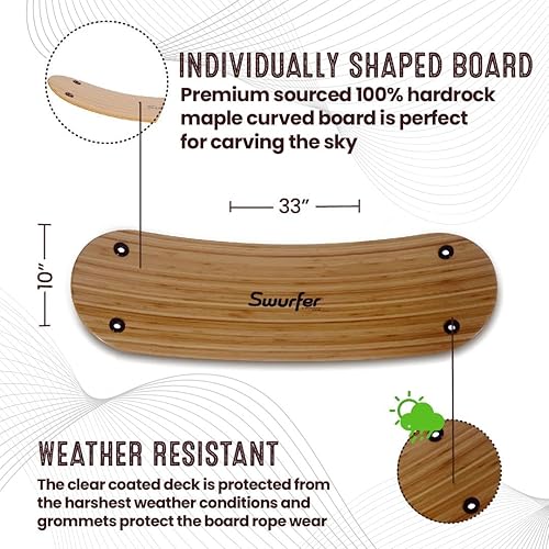 Miniatura 11 de Swurfer TreeSkate - Columpio para patineta, columpio de surf de pie para exteriores, soporta hasta 200 libras, a partir de 6 años, asas ajustables