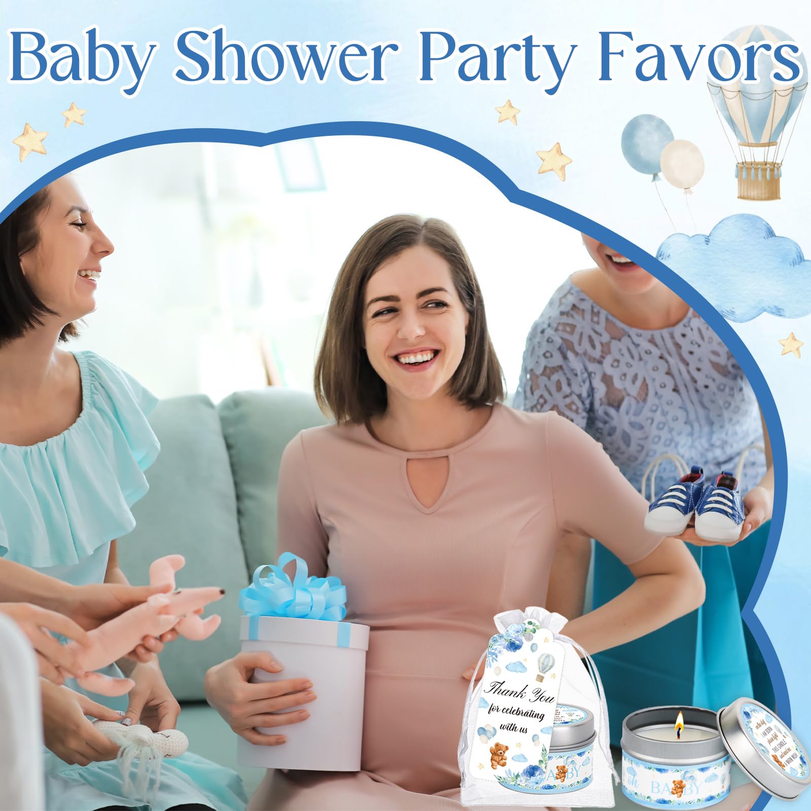 50 zestawów świec na baby shower, upominki na imprezę, niedźwiedź, lawenda, upominki luzem dla gości, dziewczyny, chłopca, baby shower, ujawnienie płci, prezenty na imprezę (niebieski niedźwiedź)