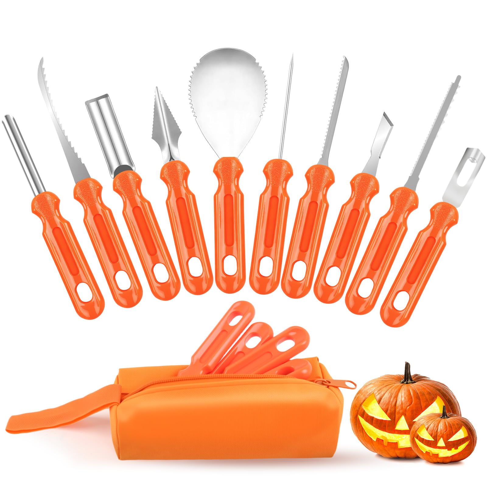 KEMINO Pumpkin Carving Kit 10 PCS Halloween Professional Pumpkin Carving Tools with Carrying Bag Stainless Steel Pumpkin Carving Set for Halloween