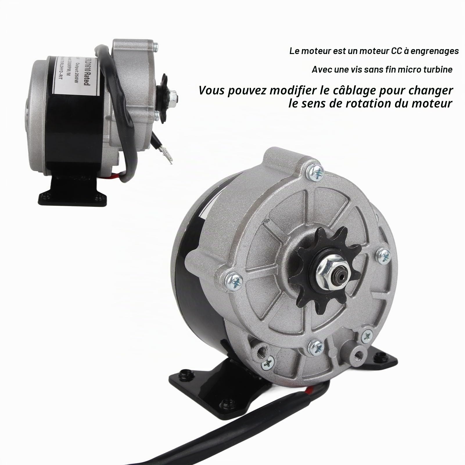 BuyWeek Moteur Électrique de Réduction CC 24V 250W, Moteur à Engrenages de Réduction de Vitesse 3300 TR/Min avec Pignon à 13 Dents pour Vélo Électrique Scooter Électrique