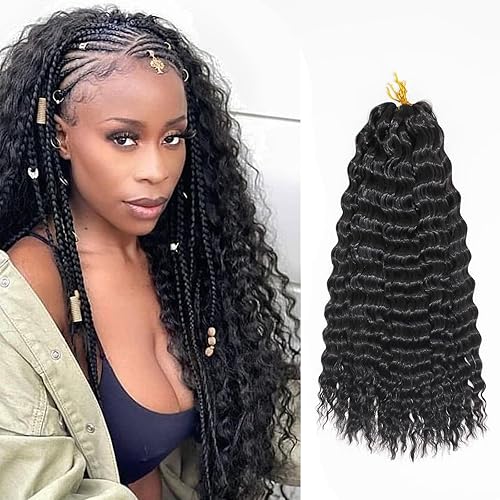 Cabello ondulado de ganchillo de 18 pulgadas, 7 paquetes de extensiones de cabello rizado rizado rizado sintético para mujeres negras (18 pulgadas,