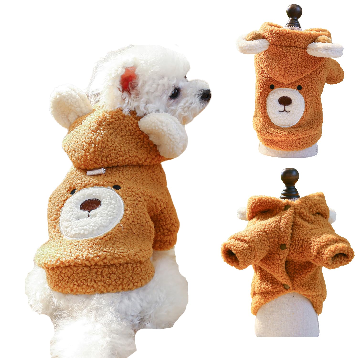 Pet Cosplay Costumes,Small Dog Winter Warm Hoodie Pajamas Coat,Cute Pet Animals Dress UP Apparel Outfit for Cat Puppy Small Medium Dog_S(Bear)