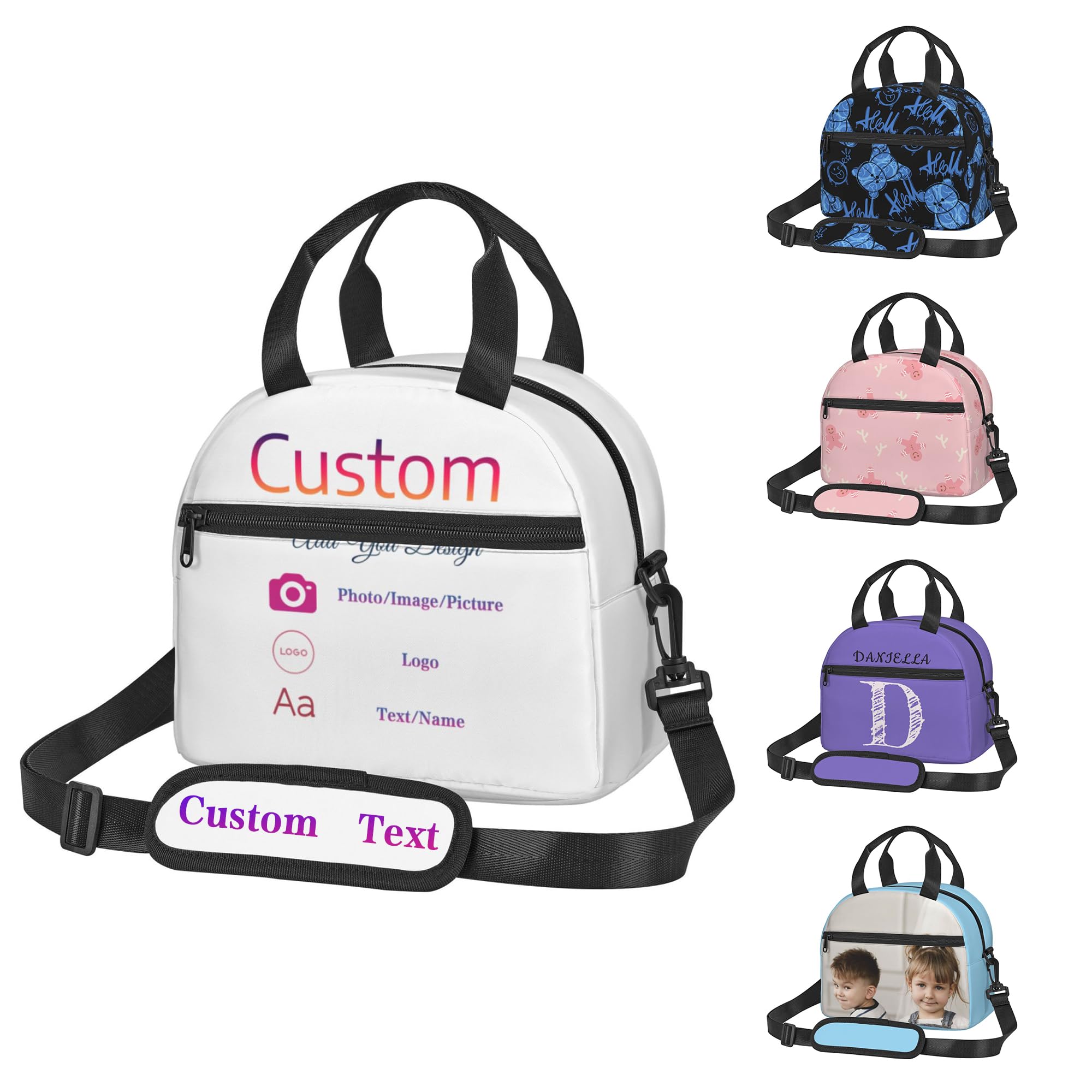 Customized Photo Logo Image Lunch Bag Personalized Text Lunch Box Insulation Handheld One shoulder Crossbody Lunch Tote Bag Custom Lunch Boxs For