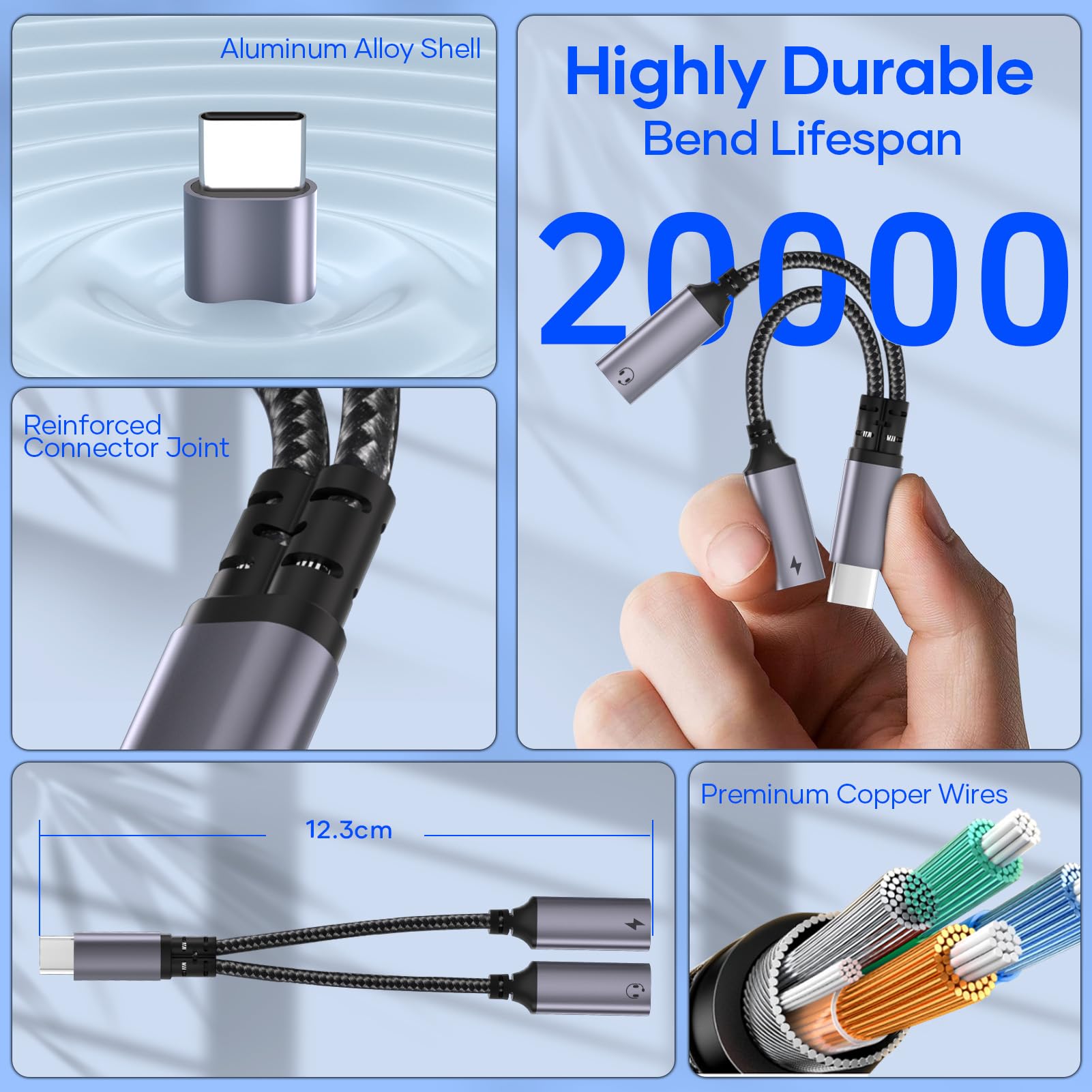 Répartiteur Double USB C 2 en 1 Adaptateur USB-C Audio et Charge pour iPhone 16 15 Pro Max iPad Samsung S25 S24 S23, Gris